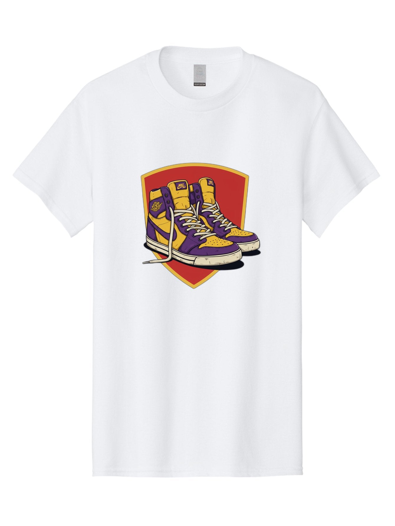 Los-Angeles-Lakers Men'S Graphic Tee, 100% Cotton, Comfortable Casual Summer Wear, Machine Washable, Purple And Yellow Air Jordan Sneakers, Nike Logo, Yellow And Purple Color Scheme, White Laces, Athletic Footwear, Sports Shoes, Baa928