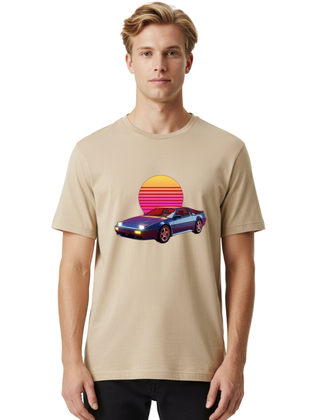 Lotus-Esprit Men'S Graphic Tee, 100% Cotton, Comfortable Casual Summer Wear, Machine Washable, Nissan 280Zx, Retro Futuristic Car, Sports Car, Vintage Automobile, Synthwave Art, Neon Lights, Gradient Sun, Retro Aesthetic, Synthwave Style Baa929 19
