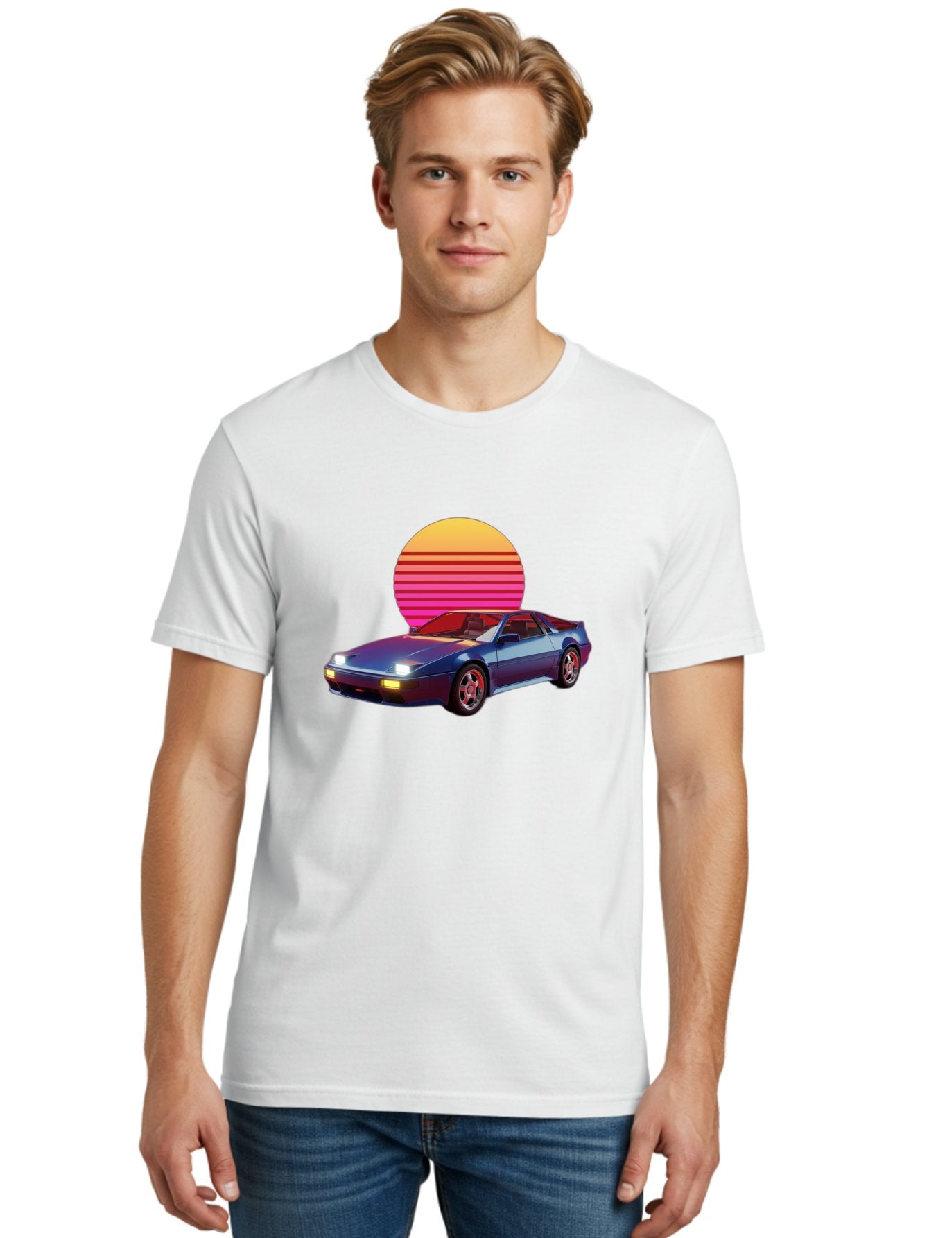 Lotus-Esprit Men'S Graphic Tee, 100% Cotton, Comfortable Casual Summer Wear, Machine Washable, Nissan 280Zx, Retro Futuristic Car, Sports Car, Vintage Automobile, Synthwave Art, Neon Lights, Gradient Sun, Retro Aesthetic, Synthwave Style Baa929 29