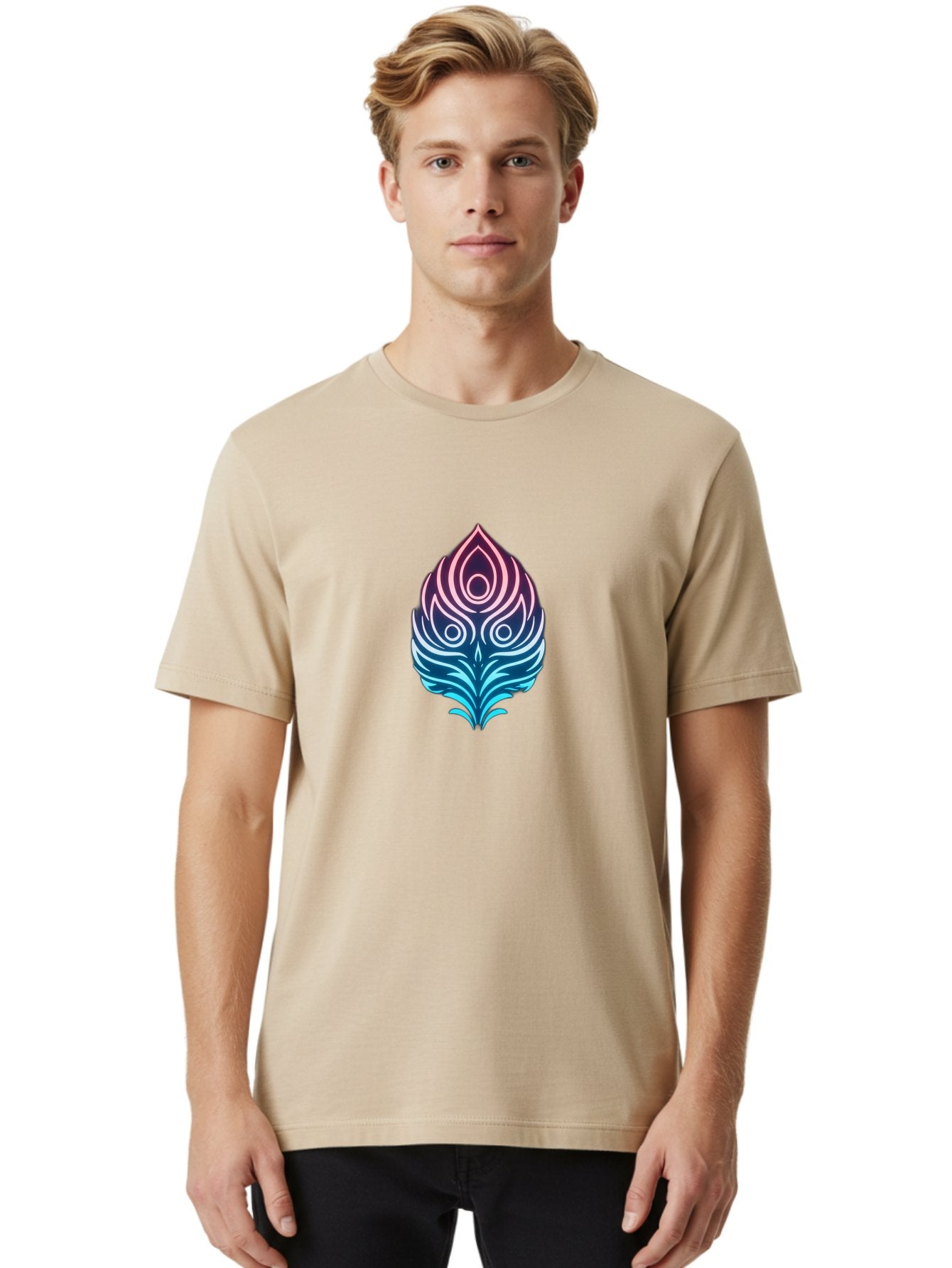 Lotus-Flower Men'S Graphic Tee, 100% Cotton, Comfortable Casual Summer Wear, Machine Washable, Stylized Lotus Leaf, Gradient Colors, Abstract Design, Mystical Symbol, Spiritual Icon, Bohemian Style, Vibrant Colors, Swirling Patterns, Baa930 23