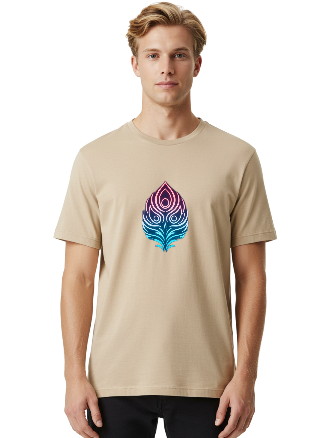 Lotus-Flower Men'S Graphic Tee, 100% Cotton, Comfortable Casual Summer Wear, Machine Washable, Stylized Lotus Leaf, Gradient Colors, Abstract Design, Mystical Symbol, Spiritual Icon, Bohemian Style, Vibrant Colors, Swirling Patterns, Baa930 16