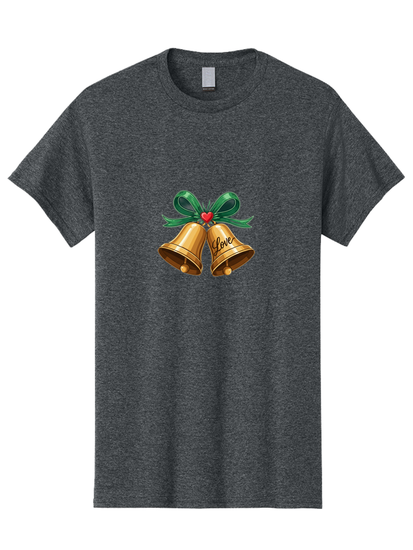 Love-Bells-1 Men'S Graphic Tee, 100% Cotton, Comfortable Casual Summer Wear, Machine Washable, Golden Bells, Love Message, Red Heart, Green Ribbon, Festive Decoration, Symbol Of Love, Wedding Bells, Holiday Decor, Charming Illustration, Baa931