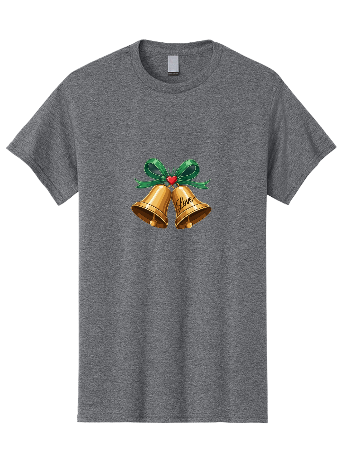 Love-Bells-1 Men'S Graphic Tee, 100% Cotton, Comfortable Casual Summer Wear, Machine Washable, Golden Bells, Love Message, Red Heart, Green Ribbon, Festive Decoration, Symbol Of Love, Wedding Bells, Holiday Decor, Charming Illustration, Baa931 27
