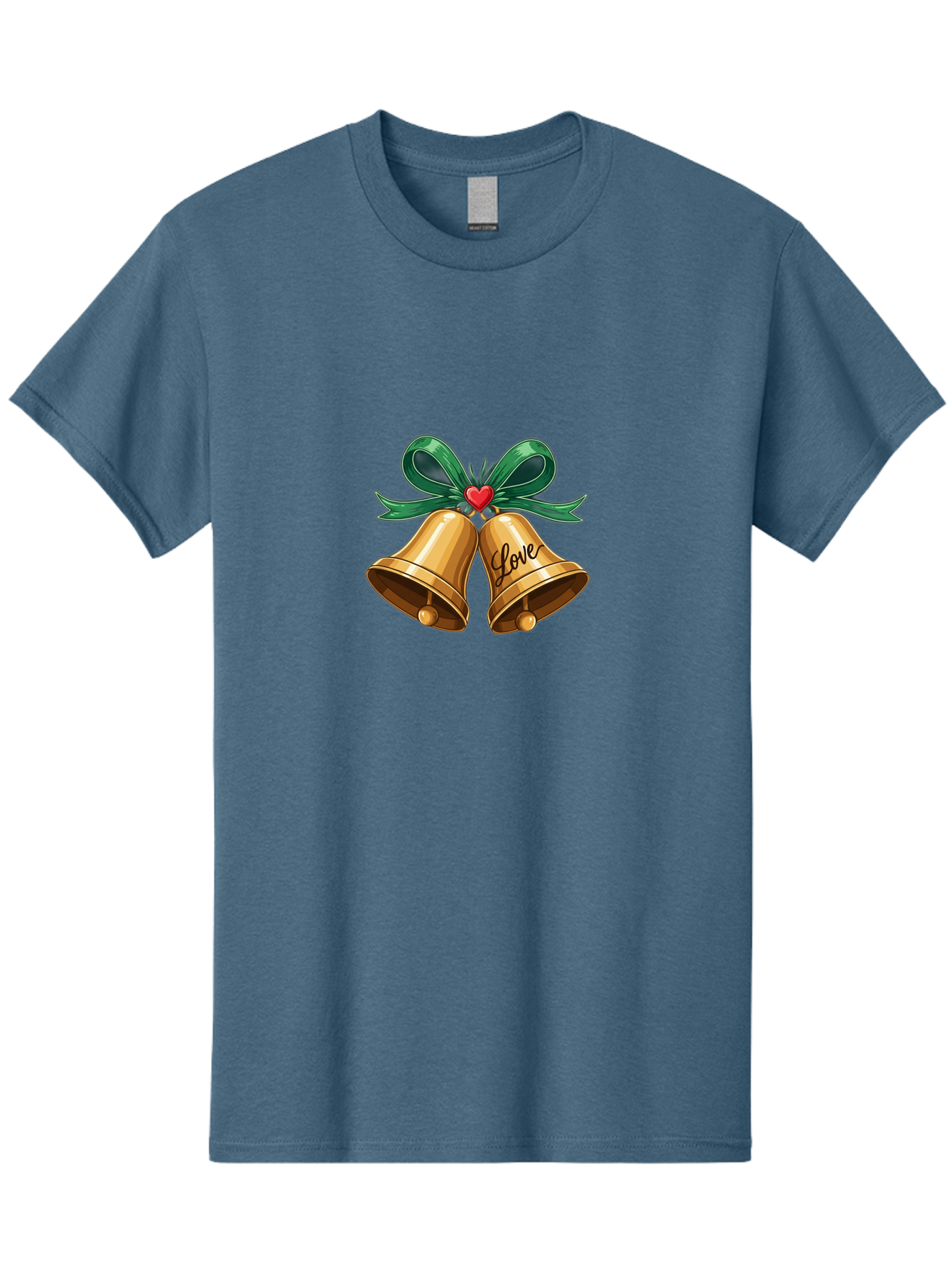 Love-Bells-1 Men'S Graphic Tee, 100% Cotton, Comfortable Casual Summer Wear, Machine Washable, Golden Bells, Love Message, Red Heart, Green Ribbon, Festive Decoration, Symbol Of Love, Wedding Bells, Holiday Decor, Charming Illustration, Baa931 11