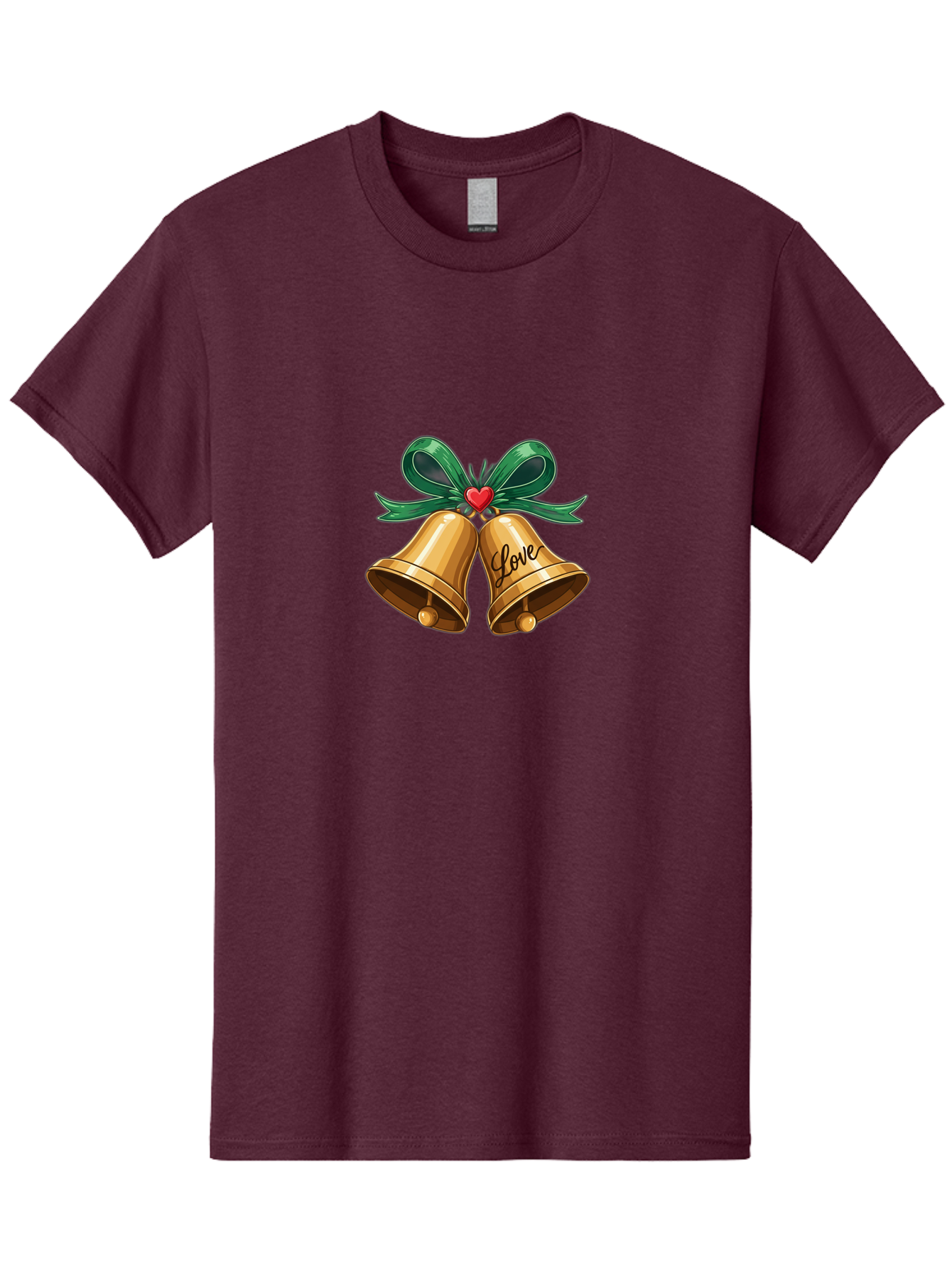 Love-Bells-1 Men'S Graphic Tee, 100% Cotton, Comfortable Casual Summer Wear, Machine Washable, Golden Bells, Love Message, Red Heart, Green Ribbon, Festive Decoration, Symbol Of Love, Wedding Bells, Holiday Decor, Charming Illustration, Baa931 9