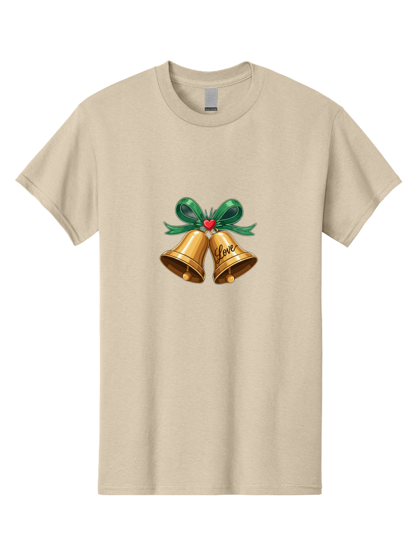 Love-Bells-1 Men'S Graphic Tee, 100% Cotton, Comfortable Casual Summer Wear, Machine Washable, Golden Bells, Love Message, Red Heart, Green Ribbon, Festive Decoration, Symbol Of Love, Wedding Bells, Holiday Decor, Charming Illustration, Baa931 23