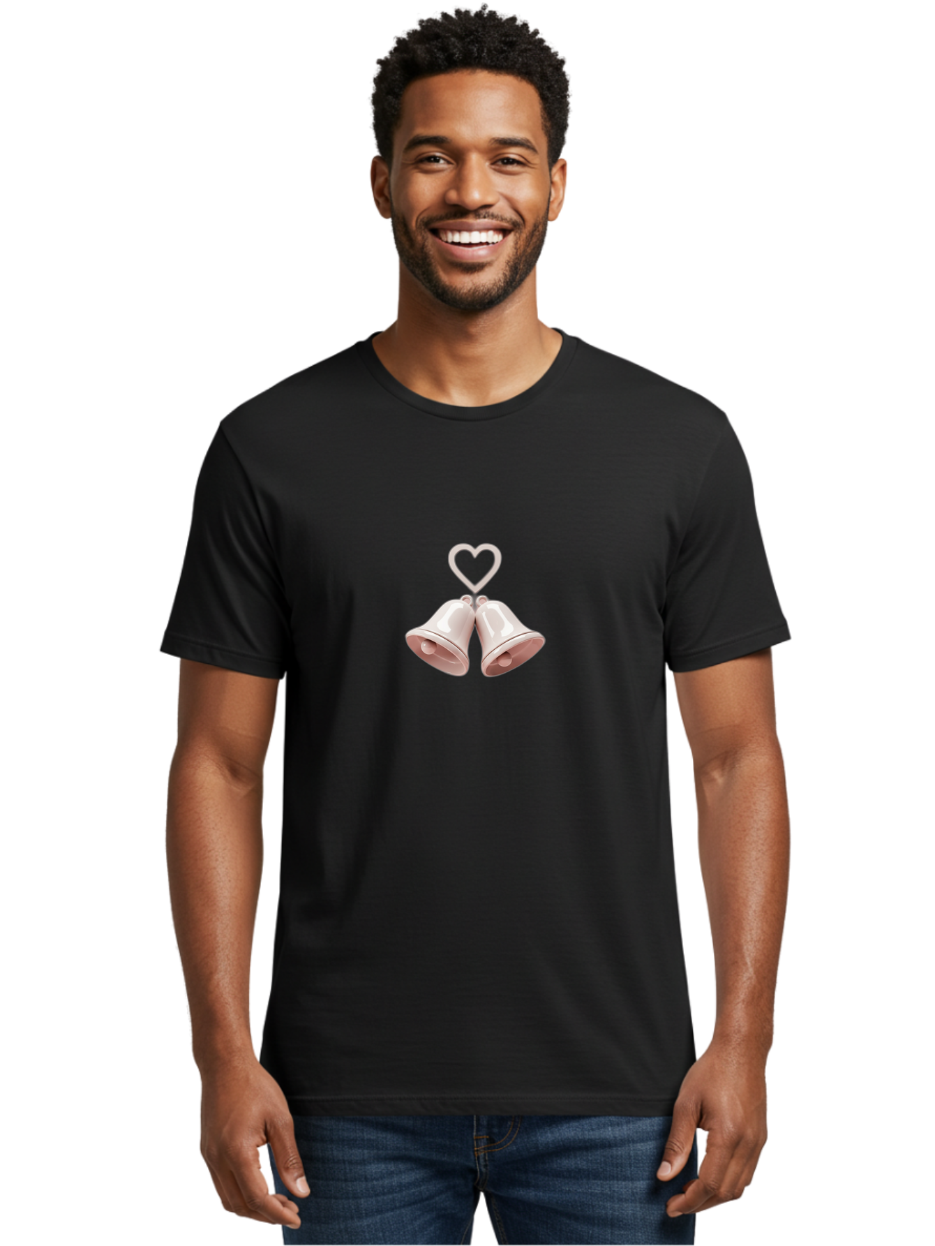 Love-Bells Men'S Graphic Tee, 100% Cotton, Comfortable Casual Summer Wear, Machine Washable, Pink Bells, Heart Shape, Love Symbol, Wedding Decoration, Romantic Theme, Valentine'S Day, Charming, Sweet, Pastel Colors Baa932 16