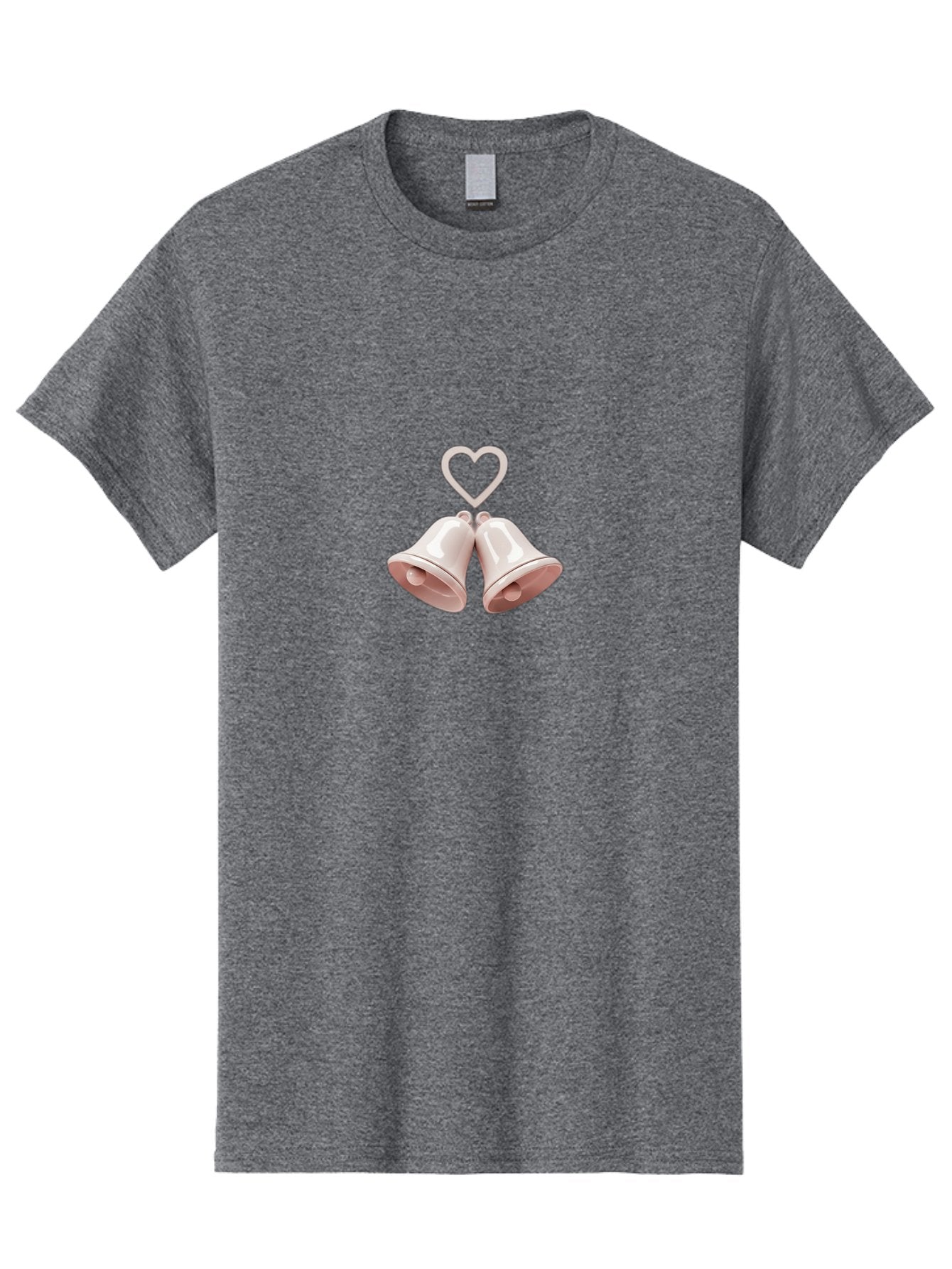 Love-Bells Men'S Graphic Tee, 100% Cotton, Comfortable Casual Summer Wear, Machine Washable, Pink Bells, Heart Shape, Love Symbol, Wedding Decoration, Romantic Theme, Valentine'S Day, Charming, Sweet, Pastel Colors Baa932 11