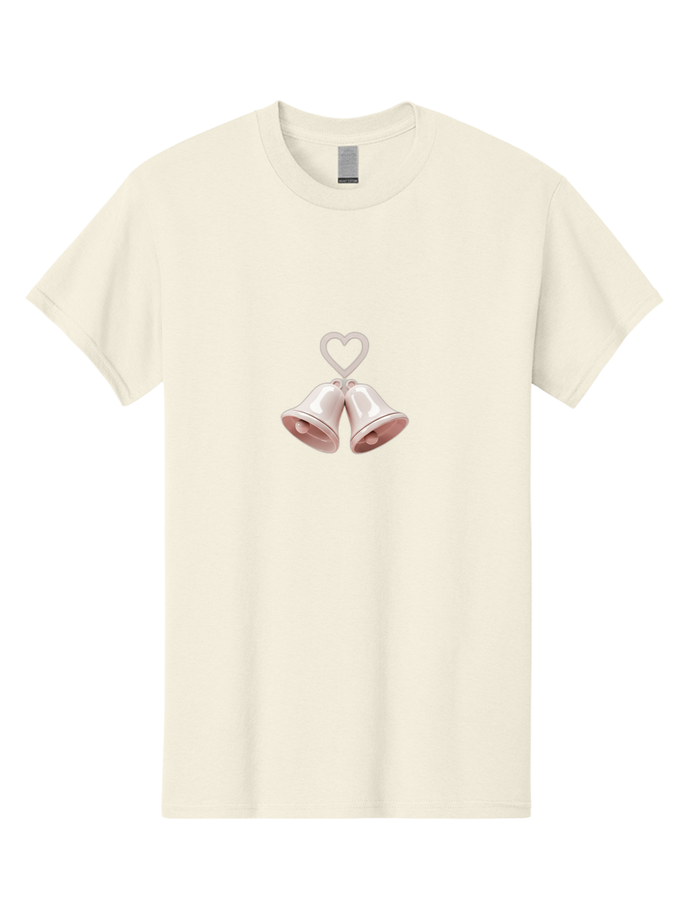 Love-Bells Men'S Graphic Tee, 100% Cotton, Comfortable Casual Summer Wear, Machine Washable, Pink Bells, Heart Shape, Love Symbol, Wedding Decoration, Romantic Theme, Valentine'S Day, Charming, Sweet, Pastel Colors Baa932