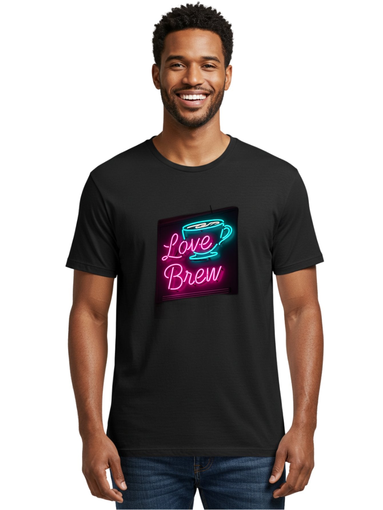 Love-Brew Men'S Graphic Tee, 100% Cotton, Comfortable Casual Summer Wear, Machine Washable, Neon Sign, Coffee Cup, Love Brew, Coffee Culture, Cafe Ambiance, Retro Advertisement, Nostalgic Decor, Coffee Lover, Vibrant Neon Lights, Baa933 29
