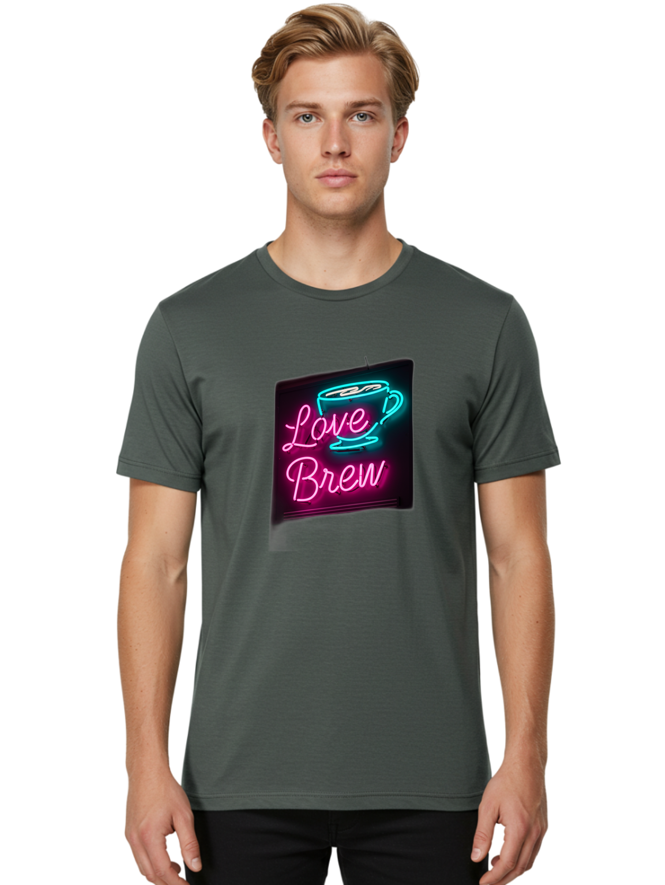 Love-Brew Men'S Graphic Tee, 100% Cotton, Comfortable Casual Summer Wear, Machine Washable, Neon Sign, Coffee Cup, Love Brew, Coffee Culture, Cafe Ambiance, Retro Advertisement, Nostalgic Decor, Coffee Lover, Vibrant Neon Lights, Baa933 28