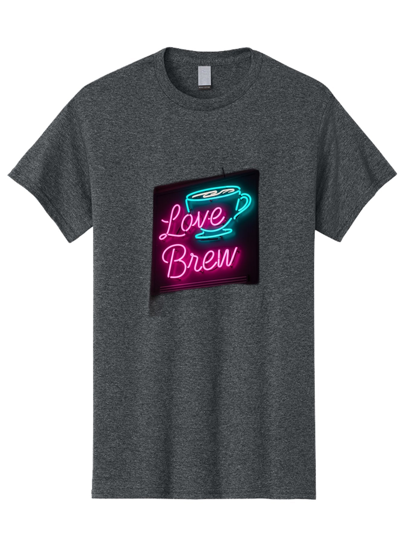 Love-Brew Men'S Graphic Tee, 100% Cotton, Comfortable Casual Summer Wear, Machine Washable, Neon Sign, Coffee Cup, Love Brew, Coffee Culture, Cafe Ambiance, Retro Advertisement, Nostalgic Decor, Coffee Lover, Vibrant Neon Lights, Baa933