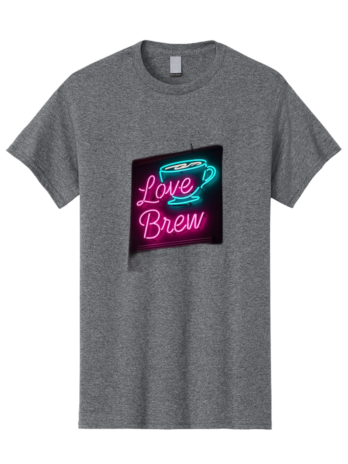 Love-Brew Men'S Graphic Tee, 100% Cotton, Comfortable Casual Summer Wear, Machine Washable, Neon Sign, Coffee Cup, Love Brew, Coffee Culture, Cafe Ambiance, Retro Advertisement, Nostalgic Decor, Coffee Lover, Vibrant Neon Lights, Baa933 13