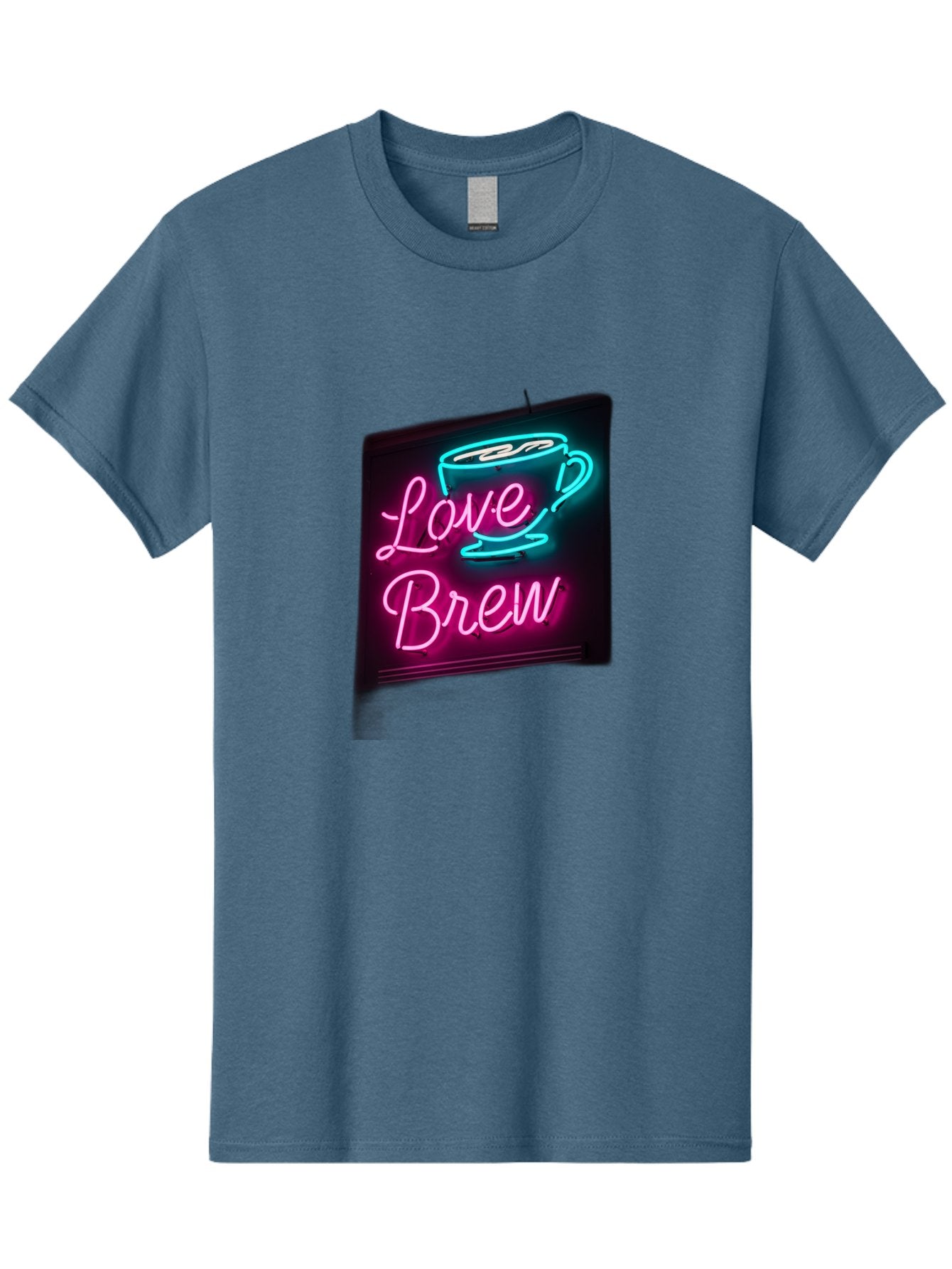 Love-Brew Men'S Graphic Tee, 100% Cotton, Comfortable Casual Summer Wear, Machine Washable, Neon Sign, Coffee Cup, Love Brew, Coffee Culture, Cafe Ambiance, Retro Advertisement, Nostalgic Decor, Coffee Lover, Vibrant Neon Lights, Baa933 8