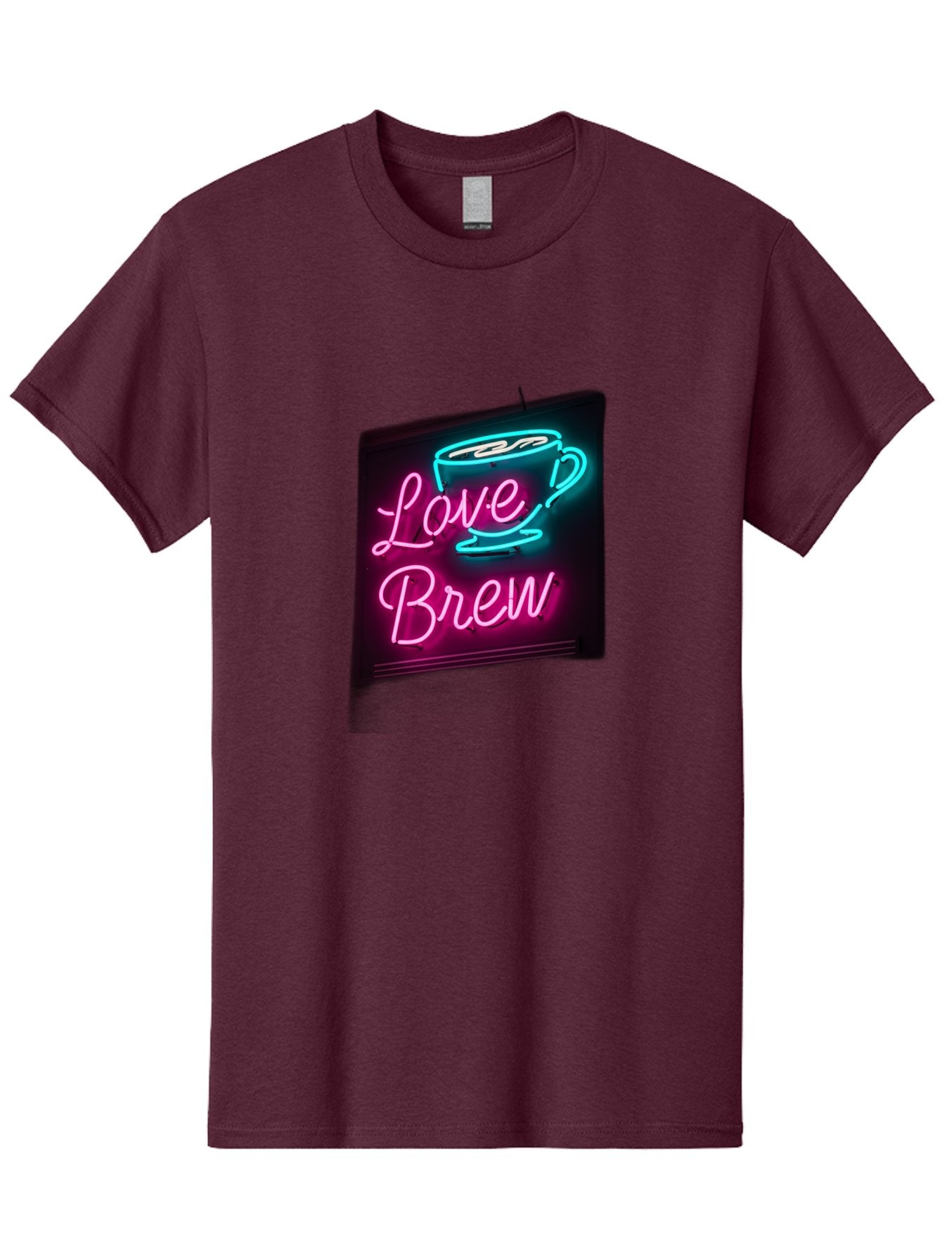 Love-Brew Men'S Graphic Tee, 100% Cotton, Comfortable Casual Summer Wear, Machine Washable, Neon Sign, Coffee Cup, Love Brew, Coffee Culture, Cafe Ambiance, Retro Advertisement, Nostalgic Decor, Coffee Lover, Vibrant Neon Lights, Baa933 4
