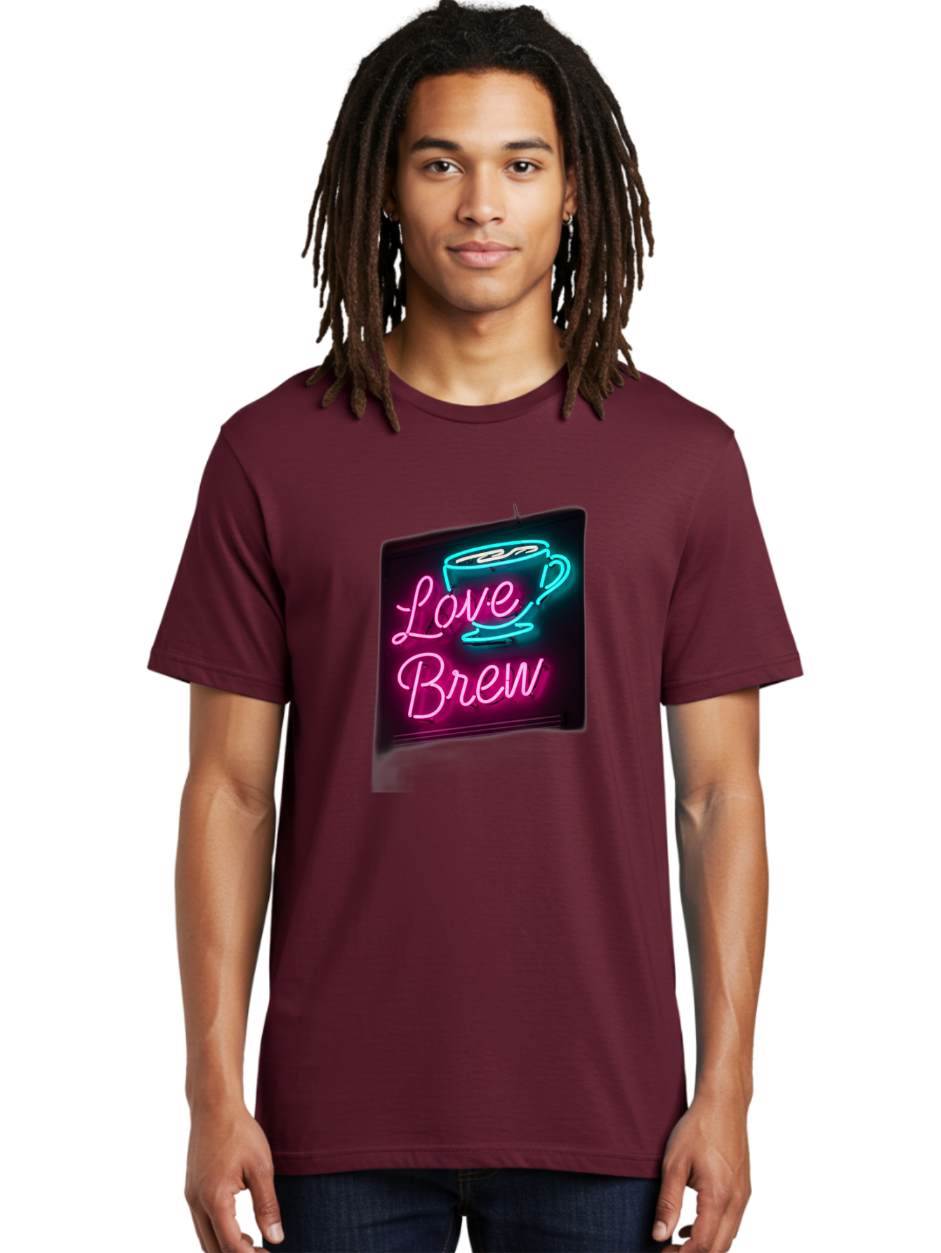 Love-Brew Men'S Graphic Tee, 100% Cotton, Comfortable Casual Summer Wear, Machine Washable, Neon Sign, Coffee Cup, Love Brew, Coffee Culture, Cafe Ambiance, Retro Advertisement, Nostalgic Decor, Coffee Lover, Vibrant Neon Lights, Baa933 24