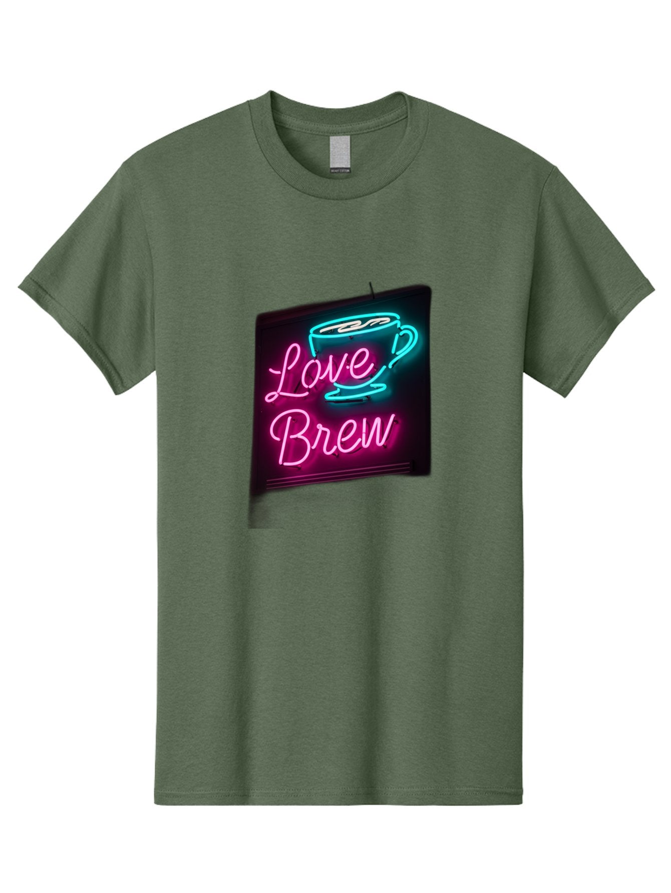 Love-Brew Men'S Graphic Tee, 100% Cotton, Comfortable Casual Summer Wear, Machine Washable, Neon Sign, Coffee Cup, Love Brew, Coffee Culture, Cafe Ambiance, Retro Advertisement, Nostalgic Decor, Coffee Lover, Vibrant Neon Lights, Baa933 15