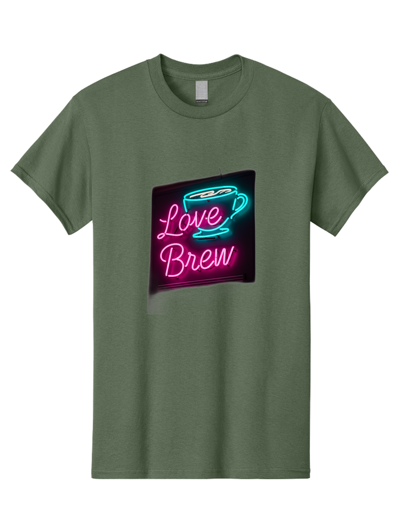 Love-Brew Men'S Graphic Tee, 100% Cotton, Comfortable Casual Summer Wear, Machine Washable, Neon Sign, Coffee Cup, Love Brew, Coffee Culture, Cafe Ambiance, Retro Advertisement, Nostalgic Decor, Coffee Lover, Vibrant Neon Lights, Baa933
