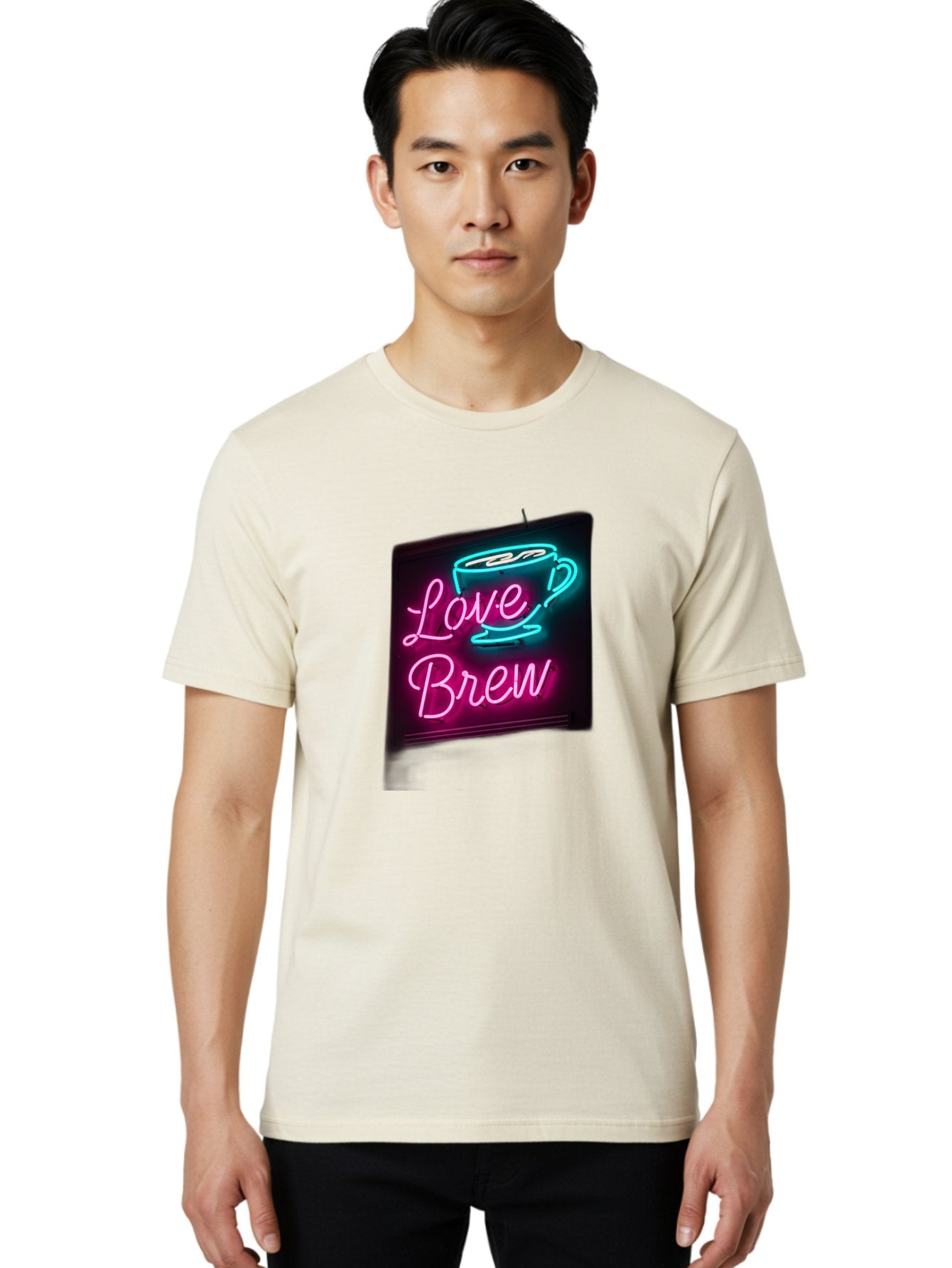 Love-Brew Men'S Graphic Tee, 100% Cotton, Comfortable Casual Summer Wear, Machine Washable, Neon Sign, Coffee Cup, Love Brew, Coffee Culture, Cafe Ambiance, Retro Advertisement, Nostalgic Decor, Coffee Lover, Vibrant Neon Lights, Baa933 27