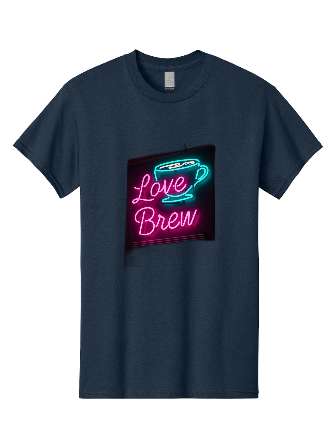Love-Brew Men'S Graphic Tee, 100% Cotton, Comfortable Casual Summer Wear, Machine Washable, Neon Sign, Coffee Cup, Love Brew, Coffee Culture, Cafe Ambiance, Retro Advertisement, Nostalgic Decor, Coffee Lover, Vibrant Neon Lights, Baa933 6