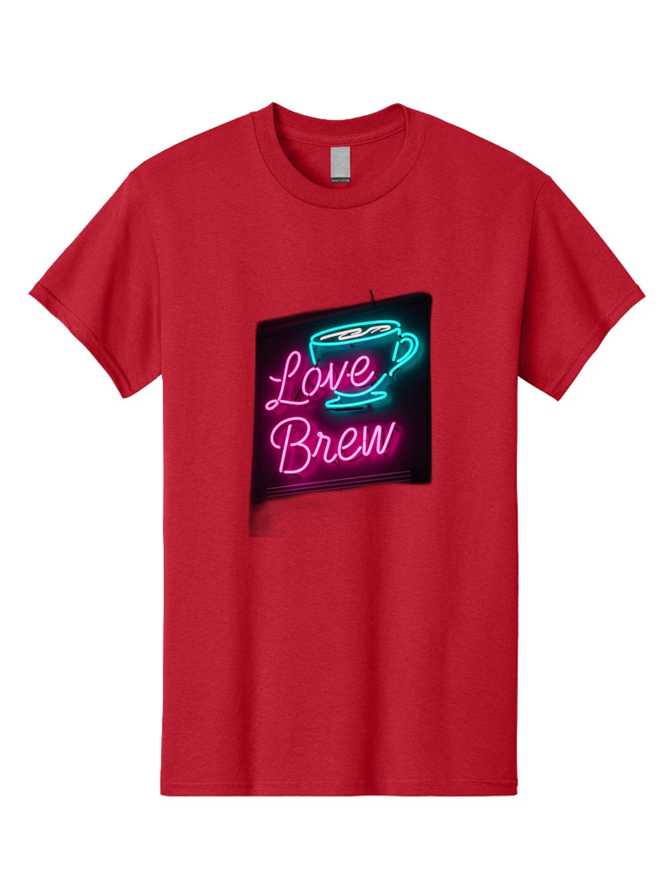 Love-Brew Men'S Graphic Tee, 100% Cotton, Comfortable Casual Summer Wear, Machine Washable, Neon Sign, Coffee Cup, Love Brew, Coffee Culture, Cafe Ambiance, Retro Advertisement, Nostalgic Decor, Coffee Lover, Vibrant Neon Lights, Baa933 5