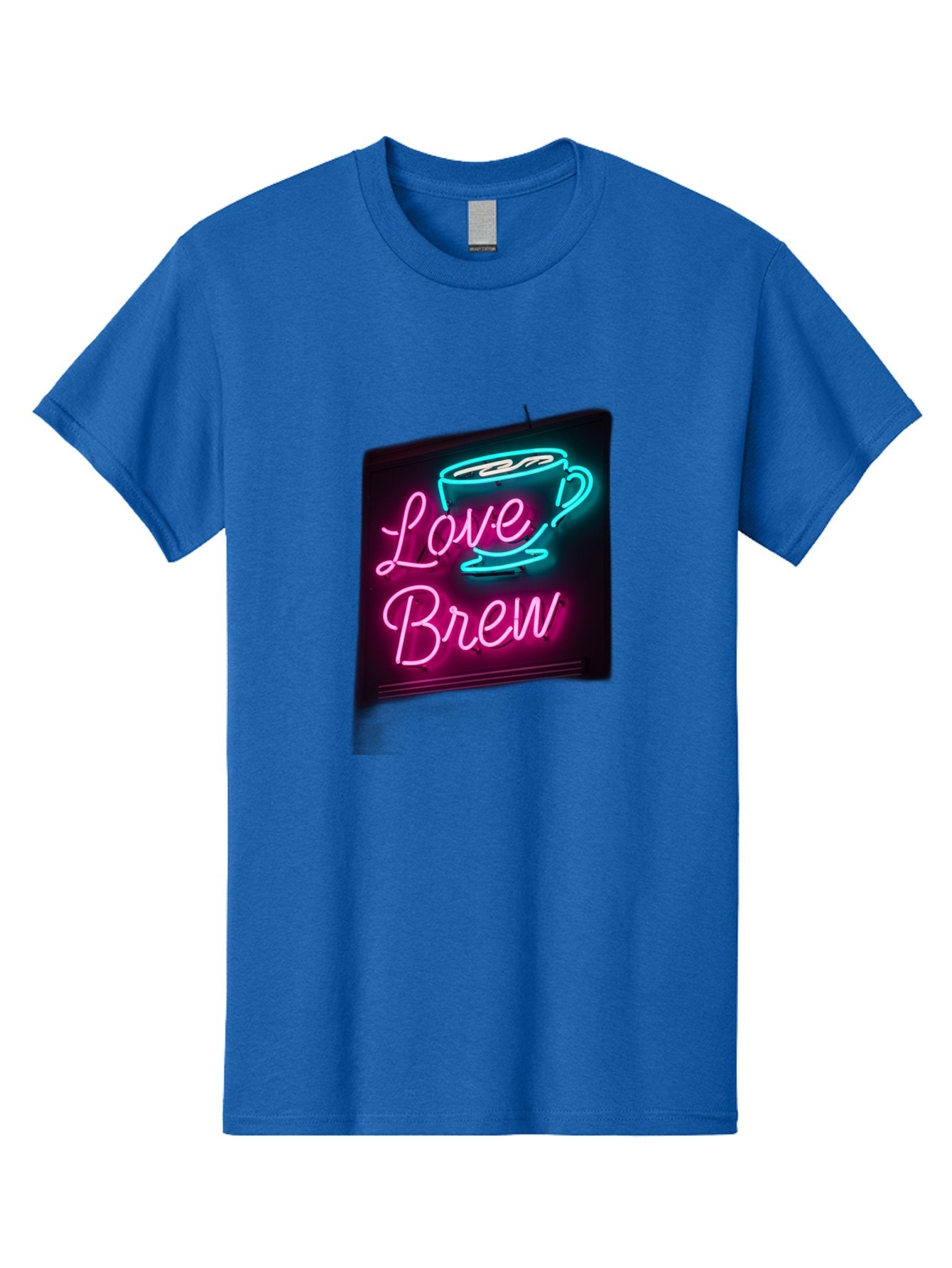Love-Brew Men'S Graphic Tee, 100% Cotton, Comfortable Casual Summer Wear, Machine Washable, Neon Sign, Coffee Cup, Love Brew, Coffee Culture, Cafe Ambiance, Retro Advertisement, Nostalgic Decor, Coffee Lover, Vibrant Neon Lights, Baa933 12