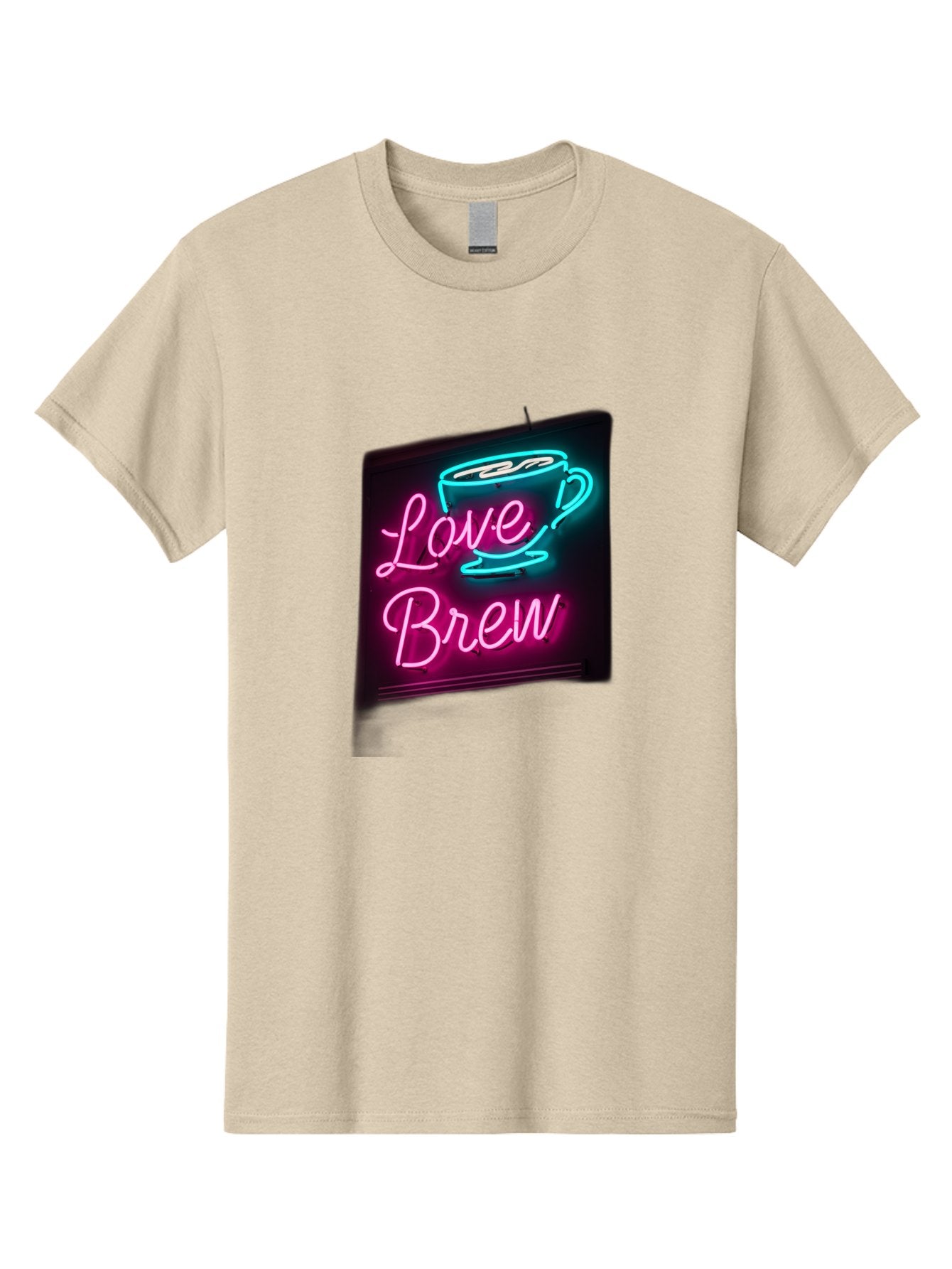 Love-Brew Men'S Graphic Tee, 100% Cotton, Comfortable Casual Summer Wear, Machine Washable, Neon Sign, Coffee Cup, Love Brew, Coffee Culture, Cafe Ambiance, Retro Advertisement, Nostalgic Decor, Coffee Lover, Vibrant Neon Lights, Baa933 3