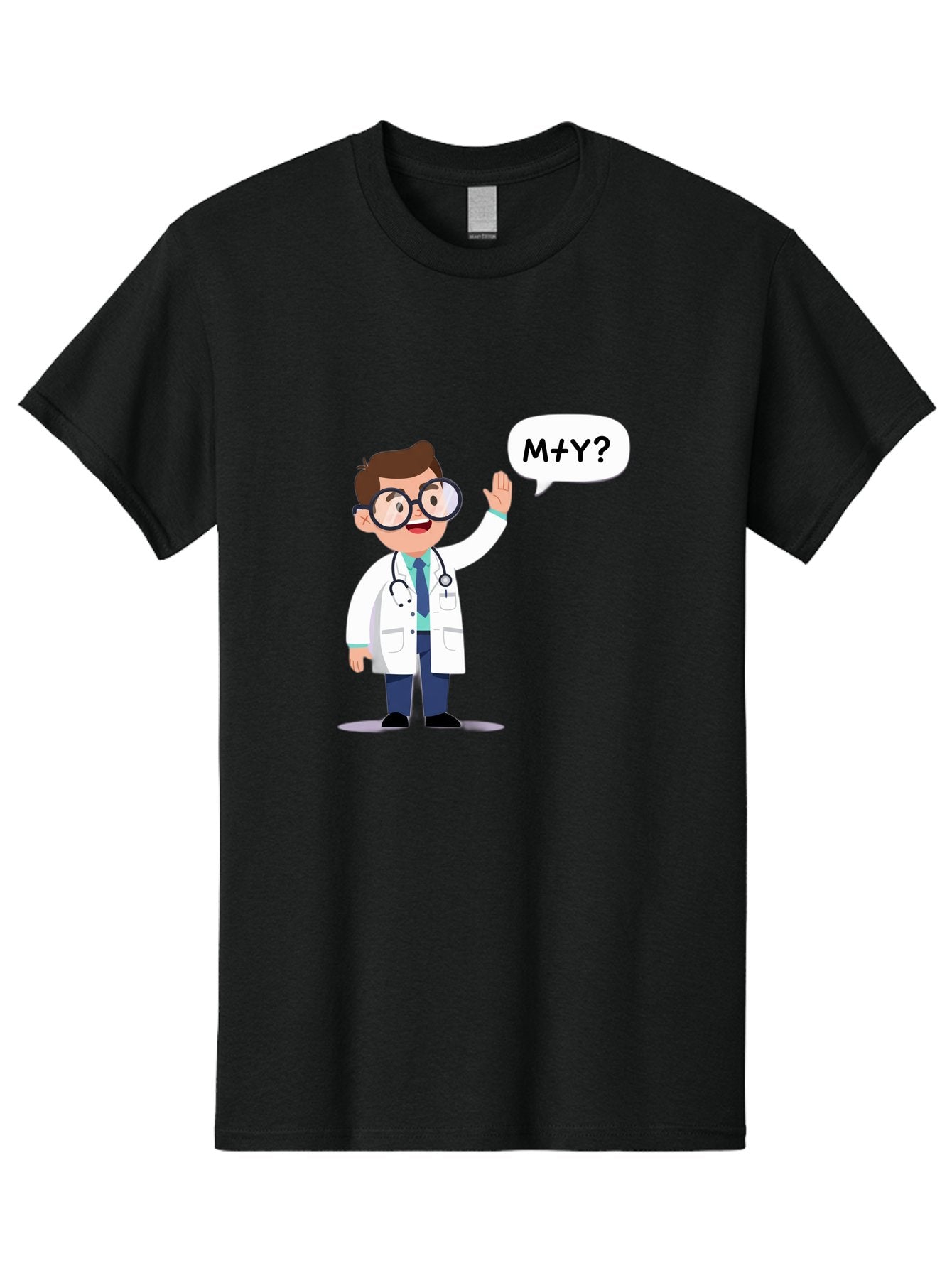 M-Y-Doctor Men'S Graphic Tee, 100% Cotton, Comfortable Casual Summer Wear, Machine Washable, Cartoon Doctor, Medical Professional, Stethoscope, White Coat, Blue Tie, Black Glasses, Waving Hand, Speech Bubble, M+Y?, Doctor Character, Baa935 8