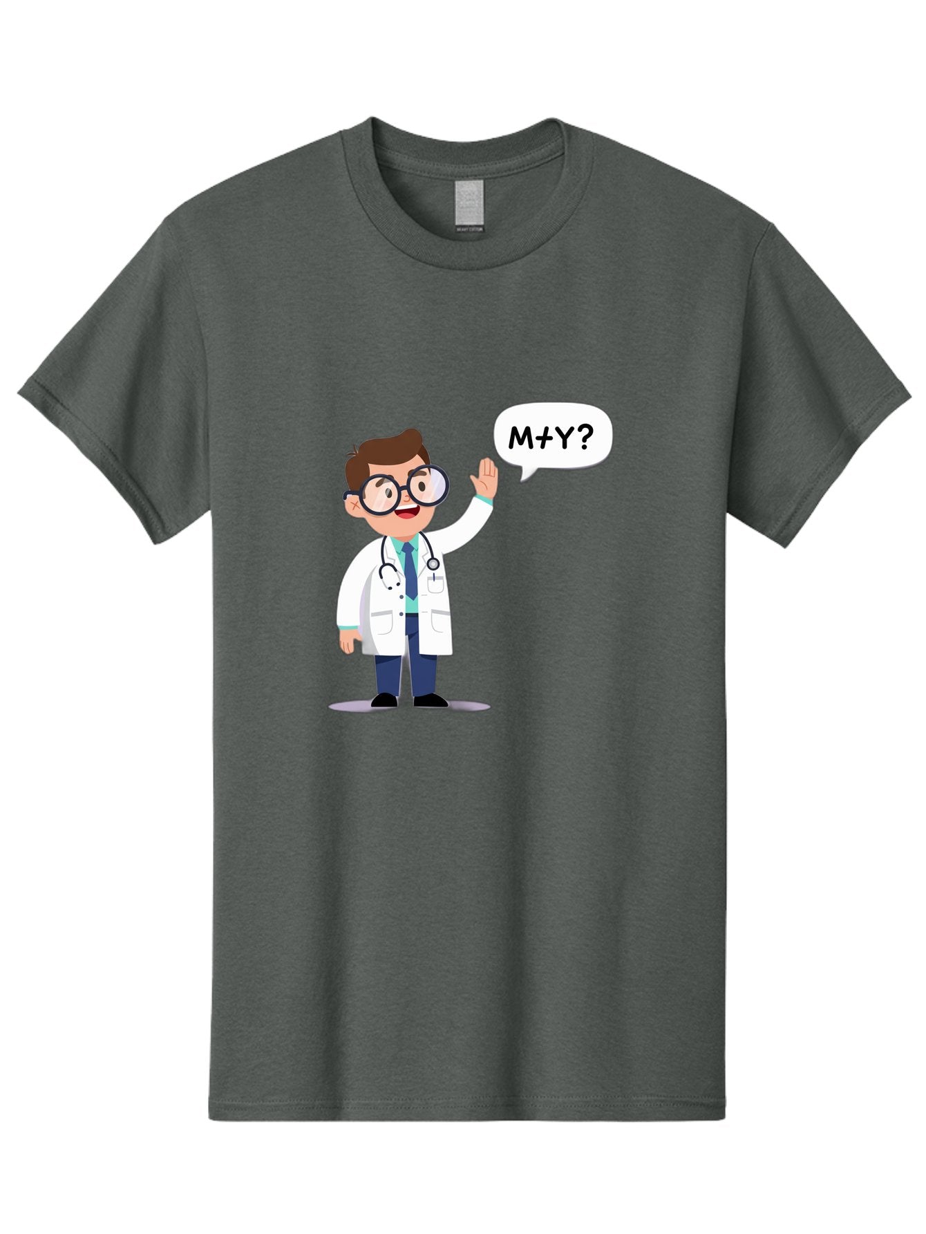 M-Y-Doctor Men'S Graphic Tee, 100% Cotton, Comfortable Casual Summer Wear, Machine Washable, Cartoon Doctor, Medical Professional, Stethoscope, White Coat, Blue Tie, Black Glasses, Waving Hand, Speech Bubble, M+Y?, Doctor Character, Baa935