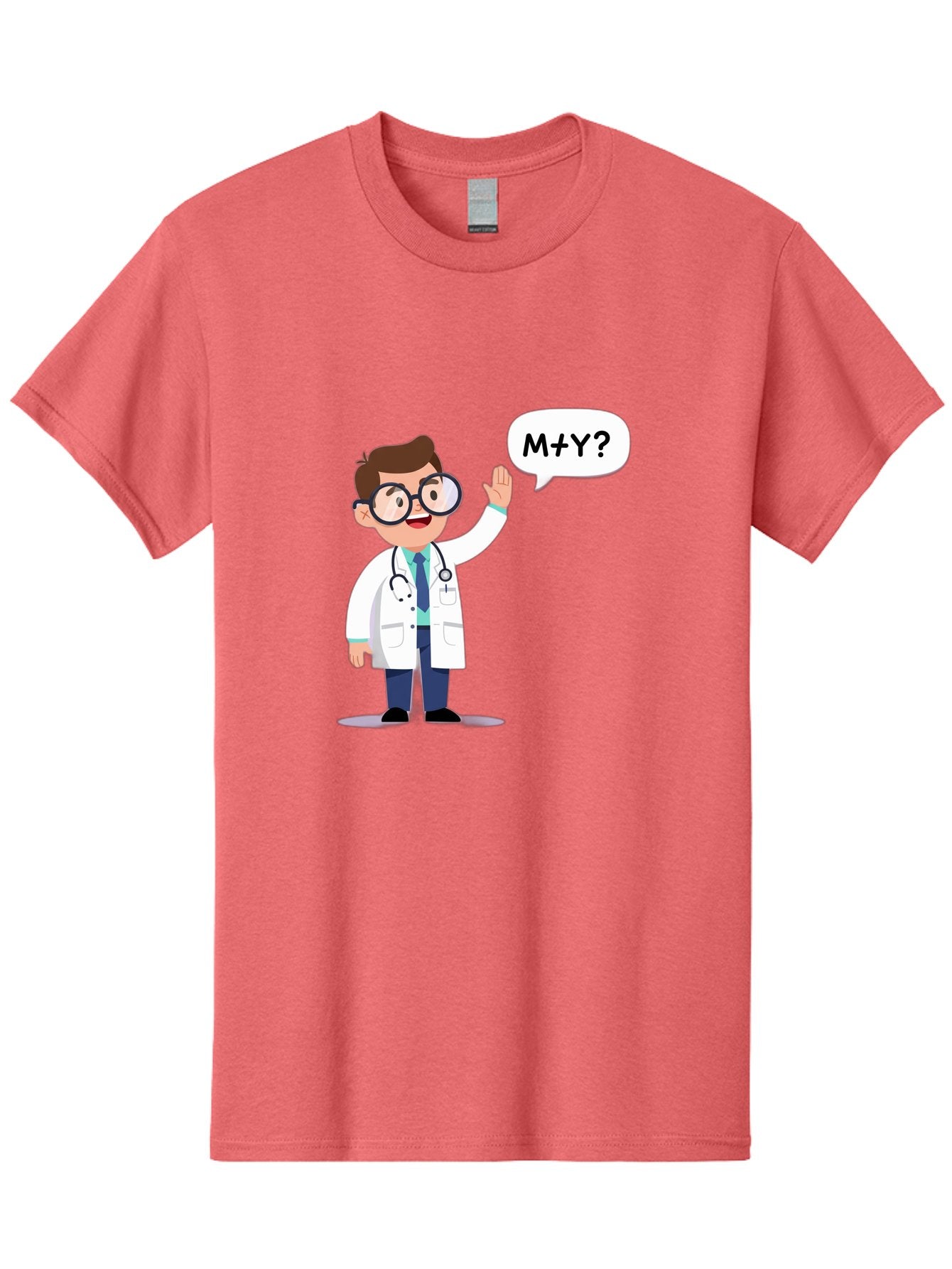 M-Y-Doctor Men'S Graphic Tee, 100% Cotton, Comfortable Casual Summer Wear, Machine Washable, Cartoon Doctor, Medical Professional, Stethoscope, White Coat, Blue Tie, Black Glasses, Waving Hand, Speech Bubble, M+Y?, Doctor Character, Baa935 3