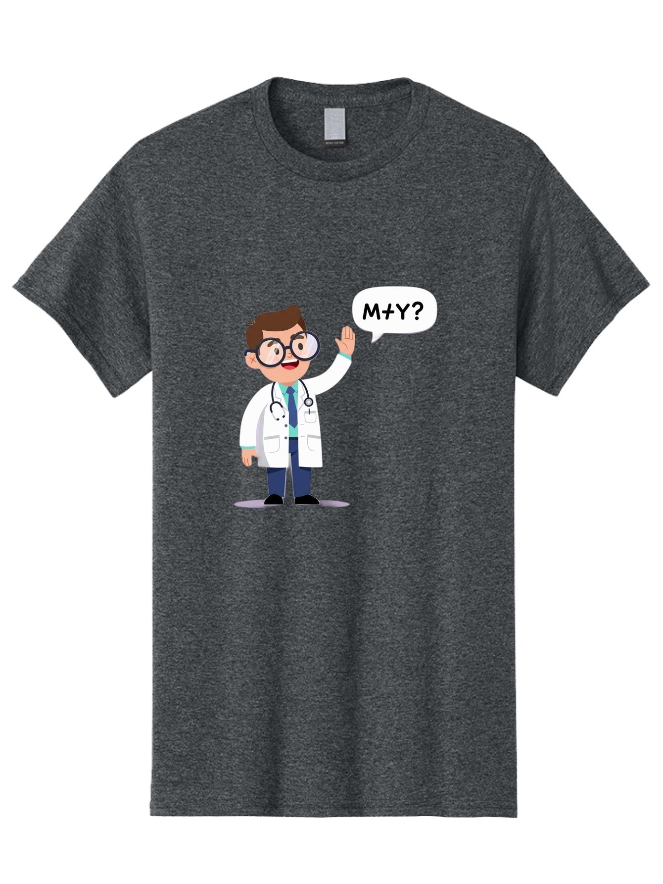 M-Y-Doctor Men'S Graphic Tee, 100% Cotton, Comfortable Casual Summer Wear, Machine Washable, Cartoon Doctor, Medical Professional, Stethoscope, White Coat, Blue Tie, Black Glasses, Waving Hand, Speech Bubble, M+Y?, Doctor Character, Baa935 13