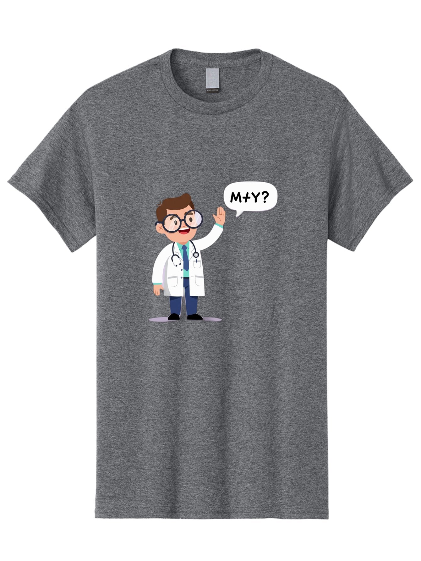 M-Y-Doctor Men'S Graphic Tee, 100% Cotton, Comfortable Casual Summer Wear, Machine Washable, Cartoon Doctor, Medical Professional, Stethoscope, White Coat, Blue Tie, Black Glasses, Waving Hand, Speech Bubble, M+Y?, Doctor Character, Baa935 12