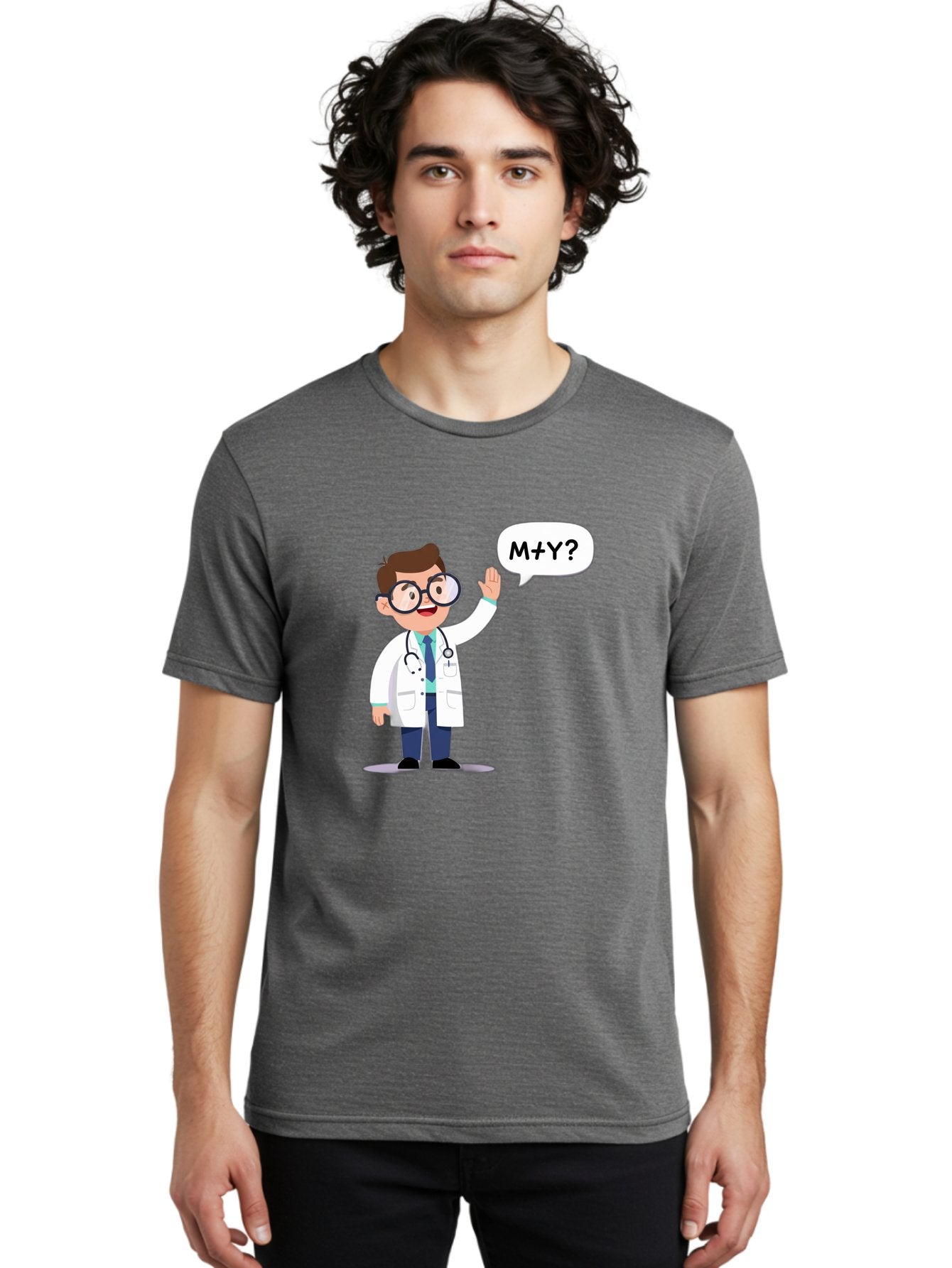 M-Y-Doctor Men'S Graphic Tee, 100% Cotton, Comfortable Casual Summer Wear, Machine Washable, Cartoon Doctor, Medical Professional, Stethoscope, White Coat, Blue Tie, Black Glasses, Waving Hand, Speech Bubble, M+Y?, Doctor Character, Baa935 28