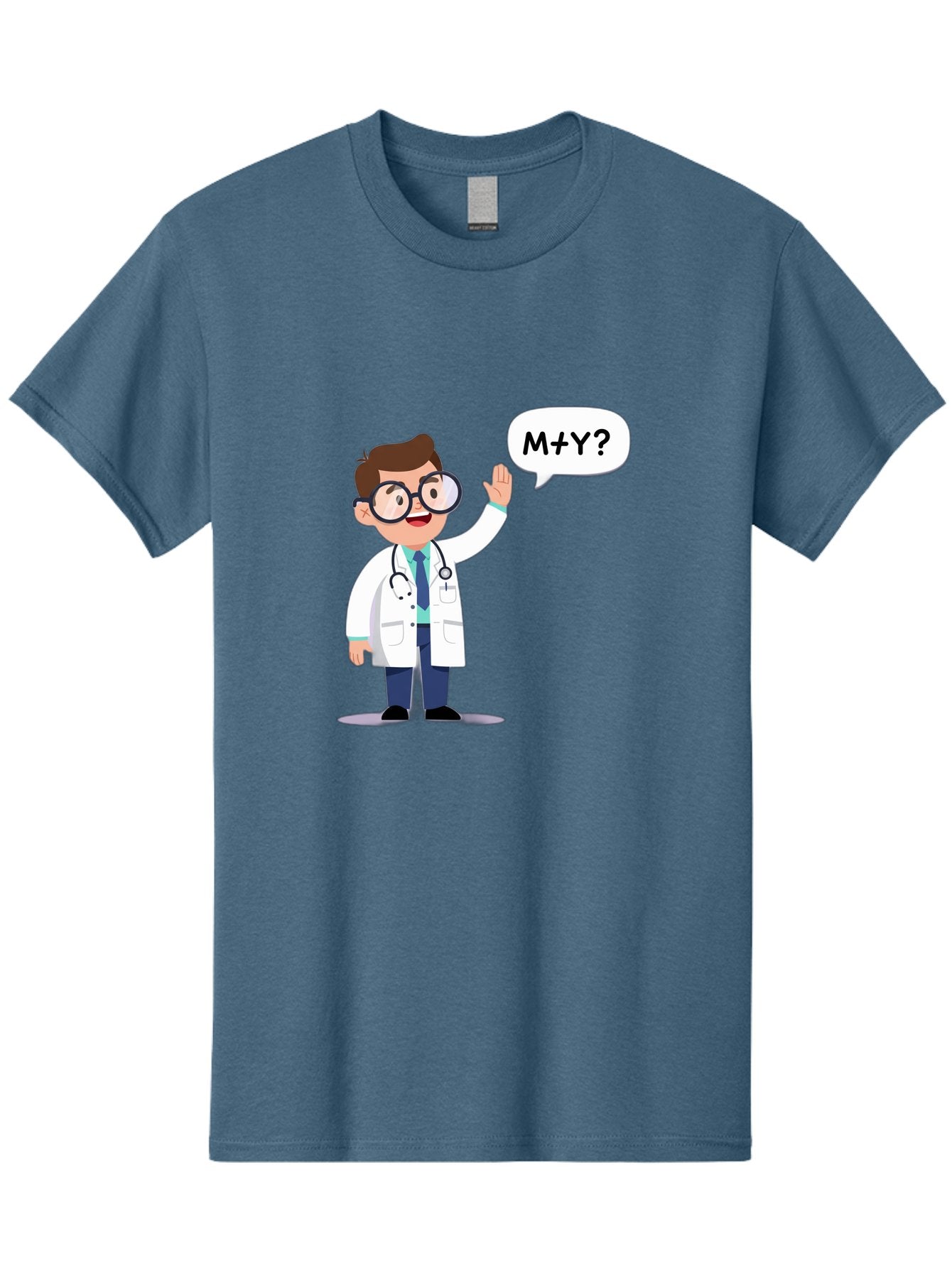 M-Y-Doctor Men'S Graphic Tee, 100% Cotton, Comfortable Casual Summer Wear, Machine Washable, Cartoon Doctor, Medical Professional, Stethoscope, White Coat, Blue Tie, Black Glasses, Waving Hand, Speech Bubble, M+Y?, Doctor Character, Baa935 4