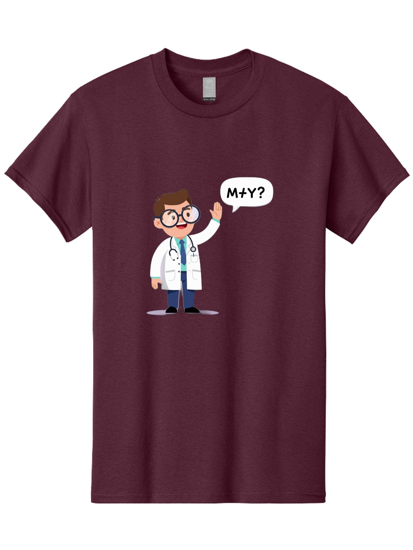 M-Y-Doctor Men'S Graphic Tee, 100% Cotton, Comfortable Casual Summer Wear, Machine Washable, Cartoon Doctor, Medical Professional, Stethoscope, White Coat, Blue Tie, Black Glasses, Waving Hand, Speech Bubble, M+Y?, Doctor Character, Baa935 5