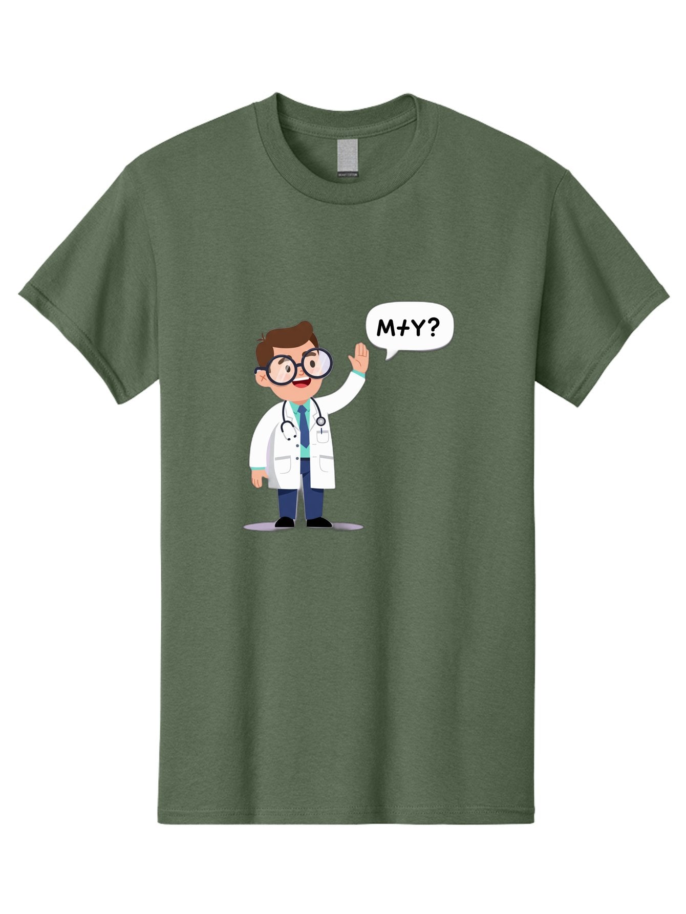 M-Y-Doctor Men'S Graphic Tee, 100% Cotton, Comfortable Casual Summer Wear, Machine Washable, Cartoon Doctor, Medical Professional, Stethoscope, White Coat, Blue Tie, Black Glasses, Waving Hand, Speech Bubble, M+Y?, Doctor Character, Baa935 6