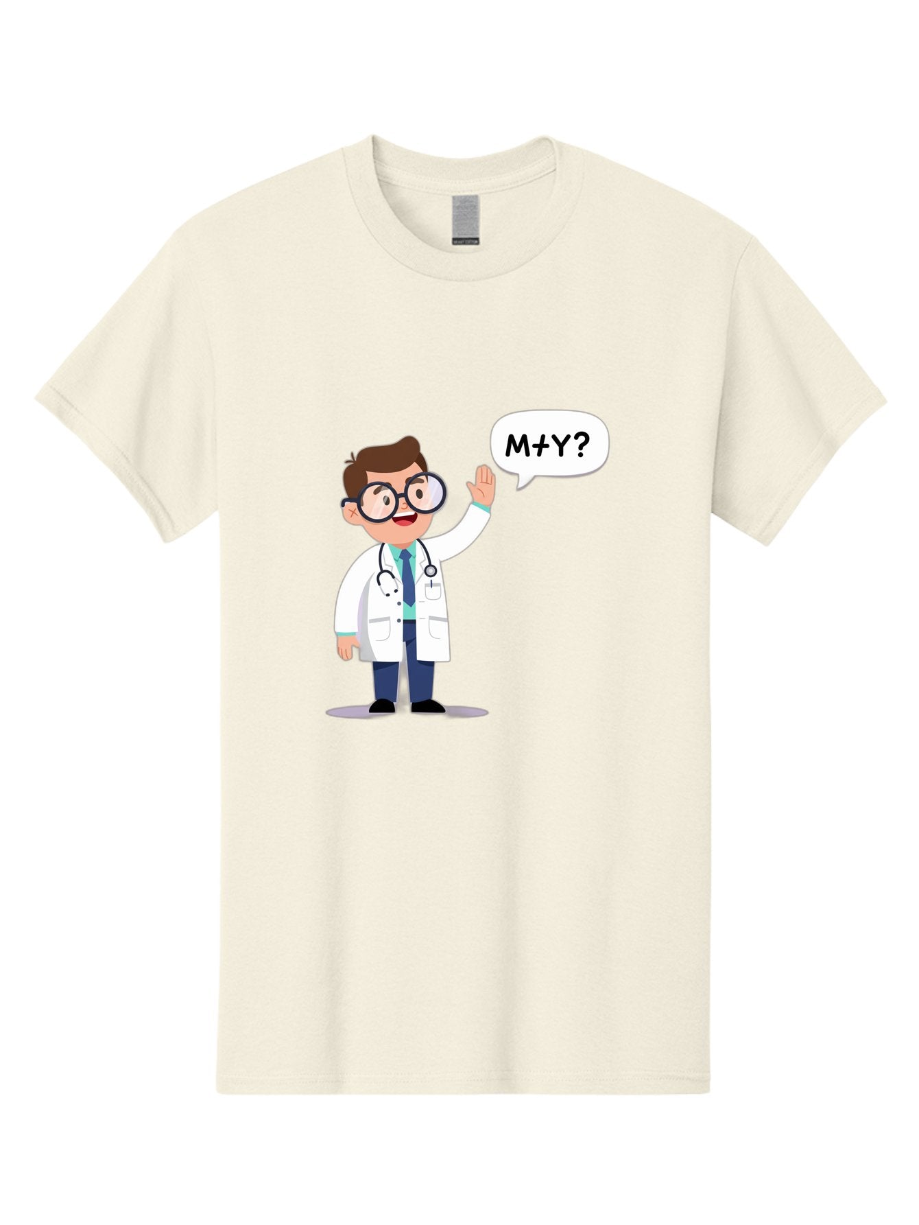 M-Y-Doctor Men'S Graphic Tee, 100% Cotton, Comfortable Casual Summer Wear, Machine Washable, Cartoon Doctor, Medical Professional, Stethoscope, White Coat, Blue Tie, Black Glasses, Waving Hand, Speech Bubble, M+Y?, Doctor Character, Baa935 14