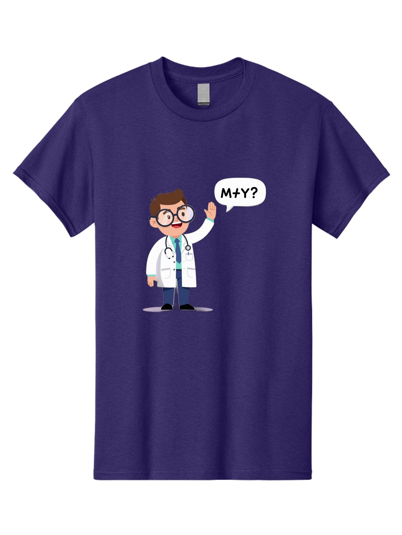 M-Y-Doctor Men'S Graphic Tee, 100% Cotton, Comfortable Casual Summer Wear, Machine Washable, Cartoon Doctor, Medical Professional, Stethoscope, White Coat, Blue Tie, Black Glasses, Waving Hand, Speech Bubble, M+Y?, Doctor Character, Baa935 7