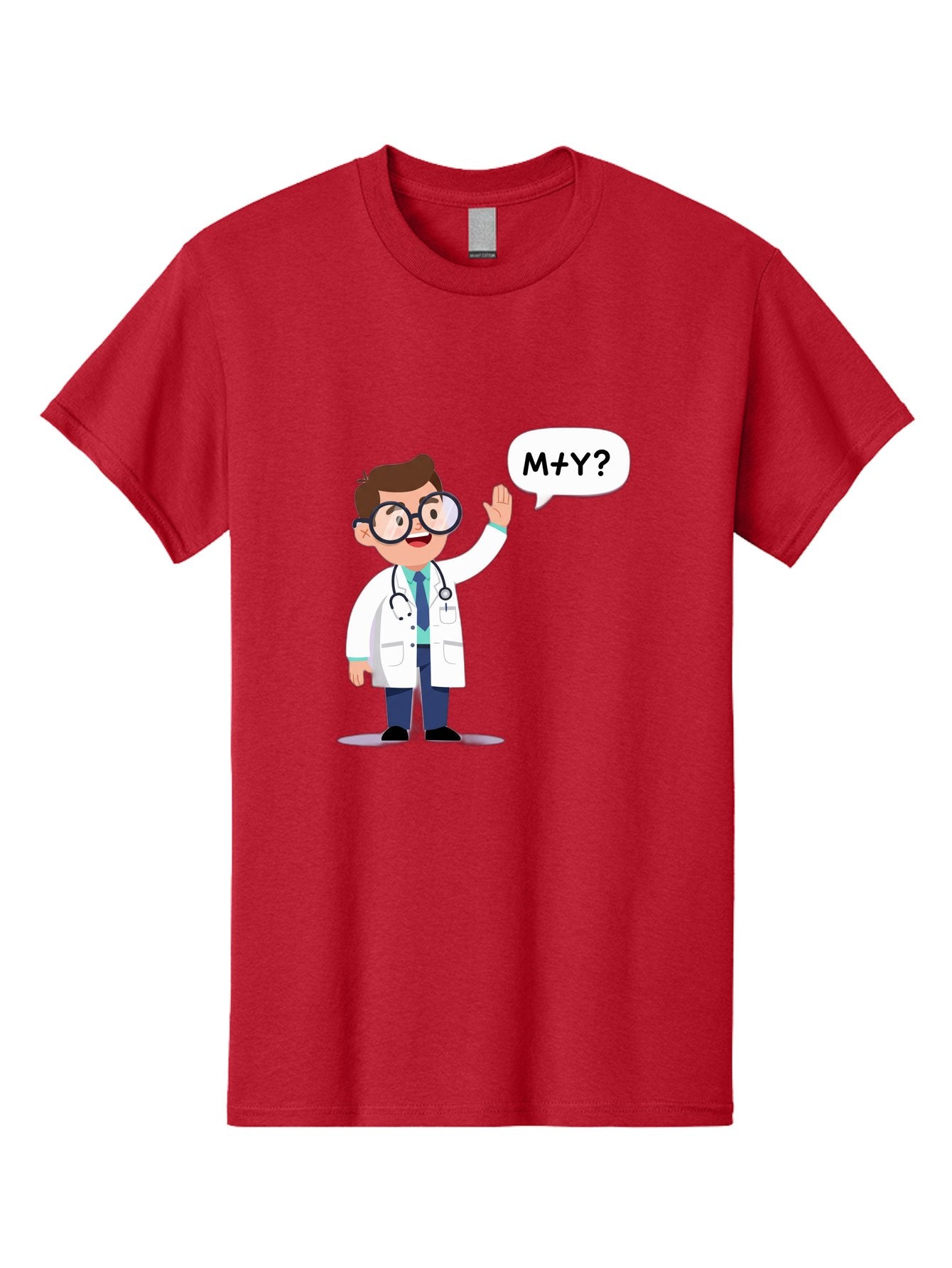 M-Y-Doctor Men'S Graphic Tee, 100% Cotton, Comfortable Casual Summer Wear, Machine Washable, Cartoon Doctor, Medical Professional, Stethoscope, White Coat, Blue Tie, Black Glasses, Waving Hand, Speech Bubble, M+Y?, Doctor Character, Baa935 10