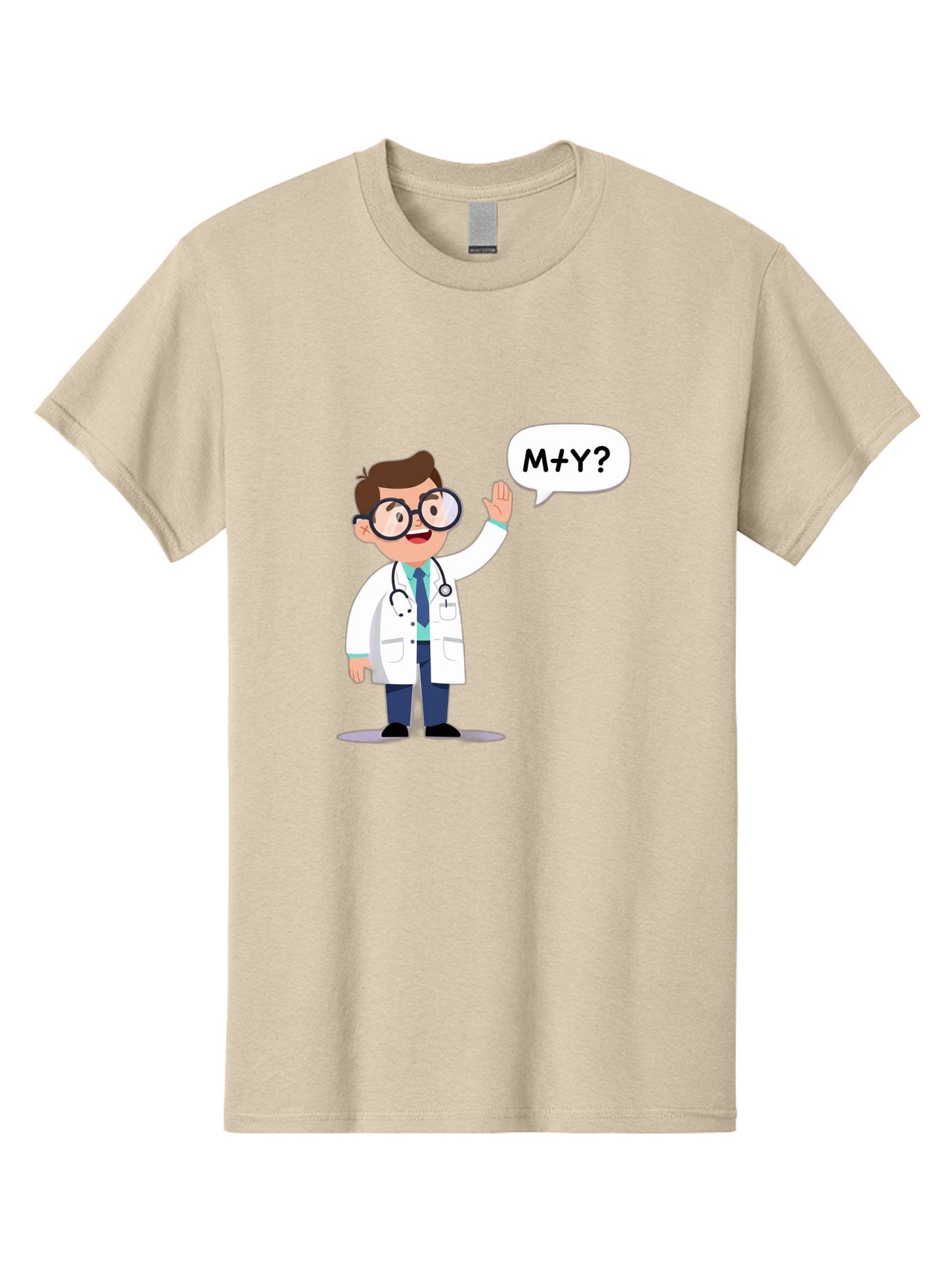M-Y-Doctor Men'S Graphic Tee, 100% Cotton, Comfortable Casual Summer Wear, Machine Washable, Cartoon Doctor, Medical Professional, Stethoscope, White Coat, Blue Tie, Black Glasses, Waving Hand, Speech Bubble, M+Y?, Doctor Character, Baa935 15