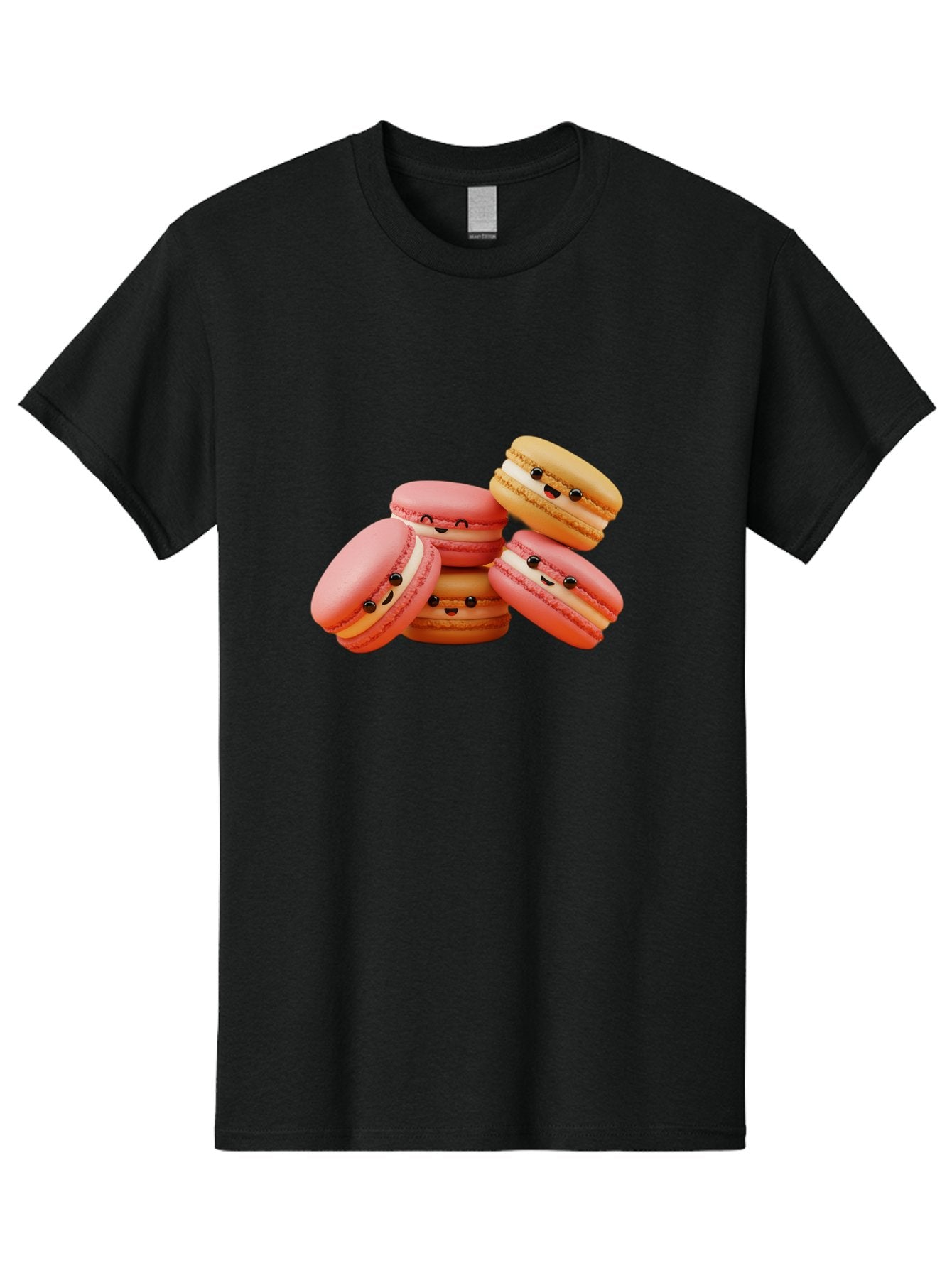 Macaron-Faces Men'S Graphic Tee, 100% Cotton, Comfortable Casual Summer Wear, Machine Washable, Pink Macarons, Smiling Faces, Cartoon-Style Desserts, Adorable Treats, French Patisserie, Sweet Delights, Happy Emotions, Cute Pastries, Baa936 11