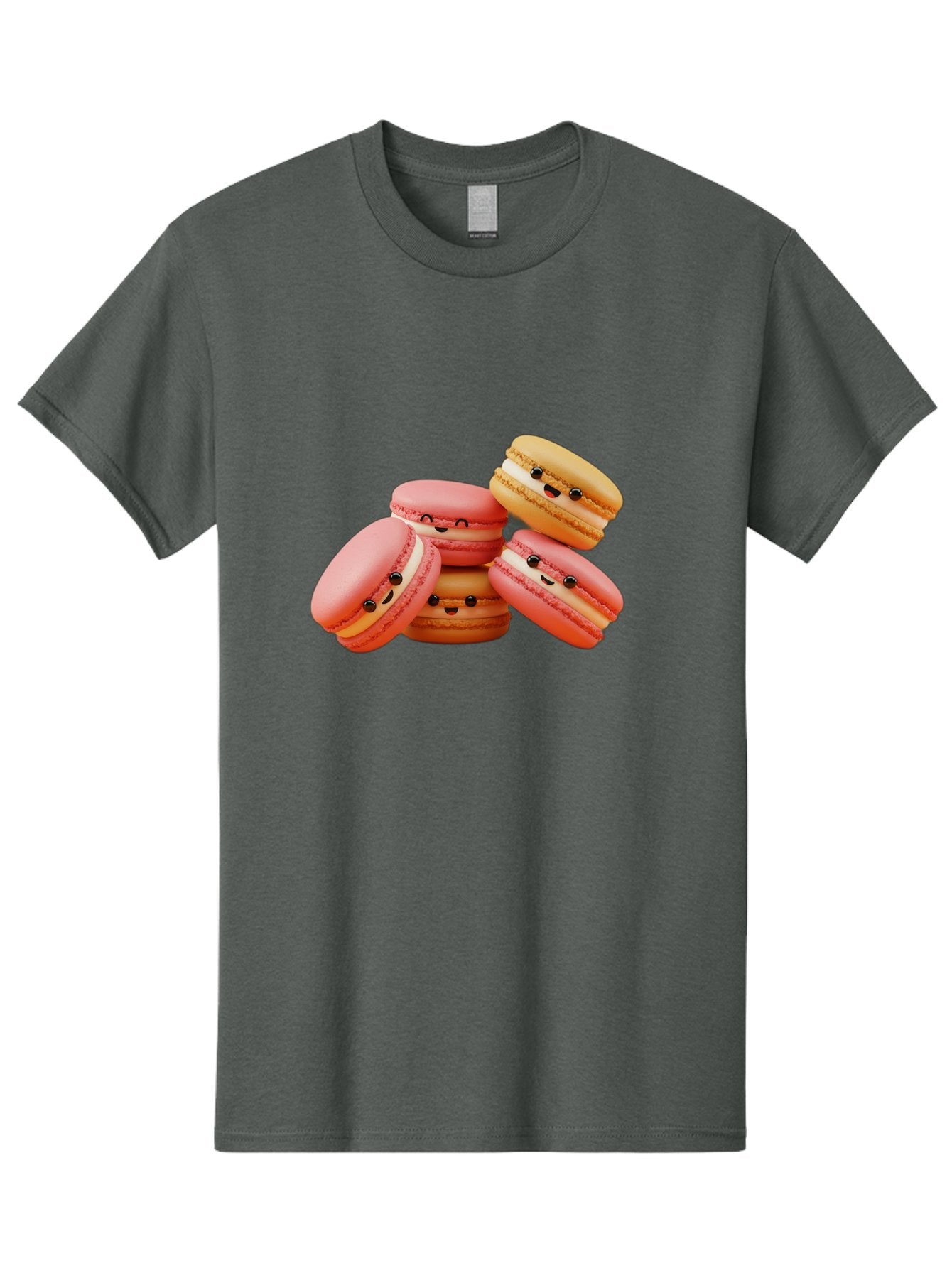 Macaron-Faces Men'S Graphic Tee, 100% Cotton, Comfortable Casual Summer Wear, Machine Washable, Pink Macarons, Smiling Faces, Cartoon-Style Desserts, Adorable Treats, French Patisserie, Sweet Delights, Happy Emotions, Cute Pastries, Baa936 6