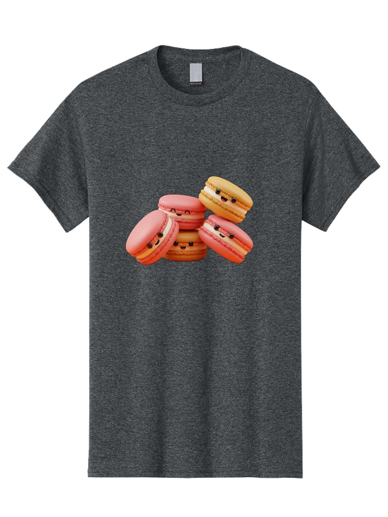 Macaron-Faces Men'S Graphic Tee, 100% Cotton, Comfortable Casual Summer Wear, Machine Washable, Pink Macarons, Smiling Faces, Cartoon-Style Desserts, Adorable Treats, French Patisserie, Sweet Delights, Happy Emotions, Cute Pastries, Baa936