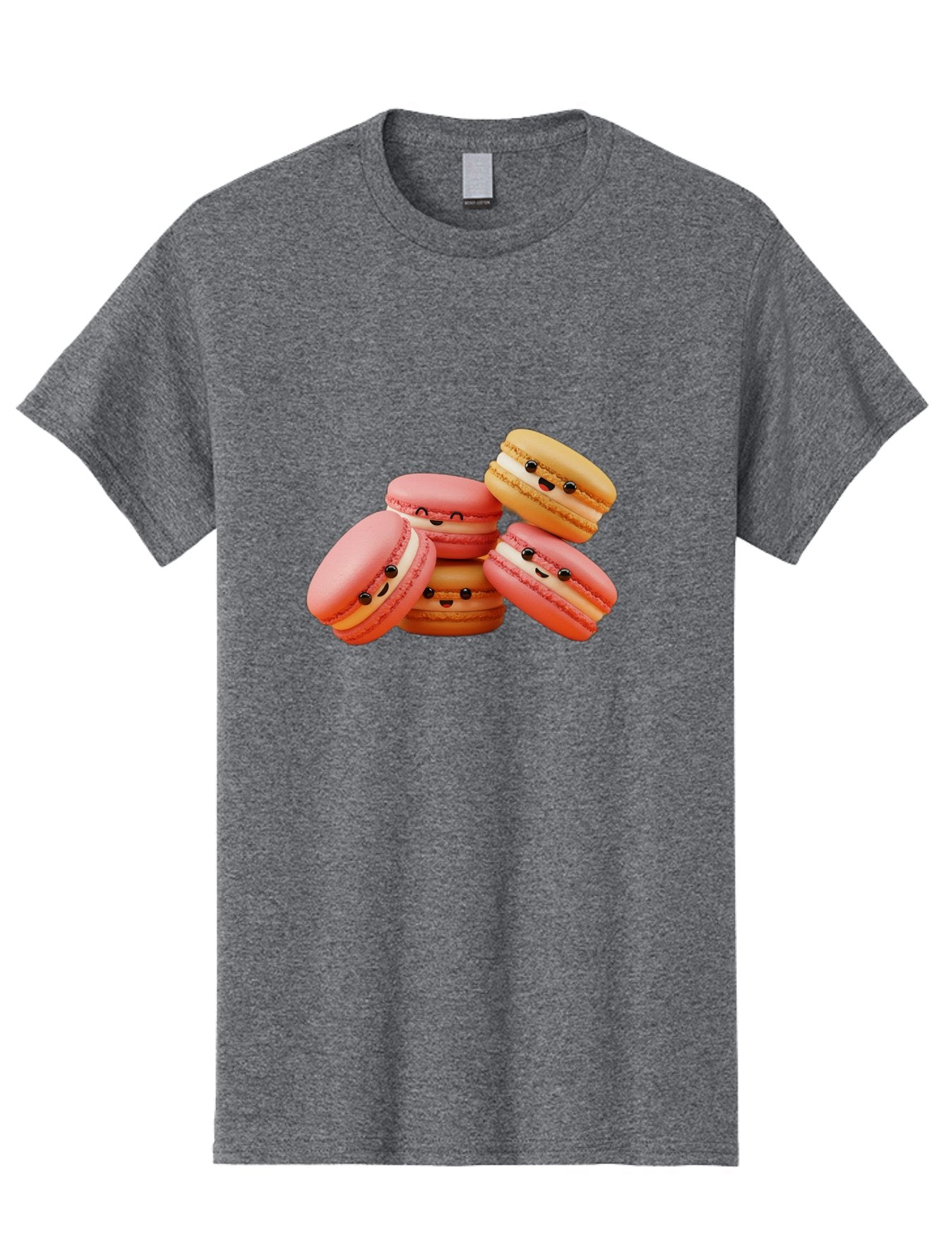 Macaron-Faces Men'S Graphic Tee, 100% Cotton, Comfortable Casual Summer Wear, Machine Washable, Pink Macarons, Smiling Faces, Cartoon-Style Desserts, Adorable Treats, French Patisserie, Sweet Delights, Happy Emotions, Cute Pastries, Baa936 13