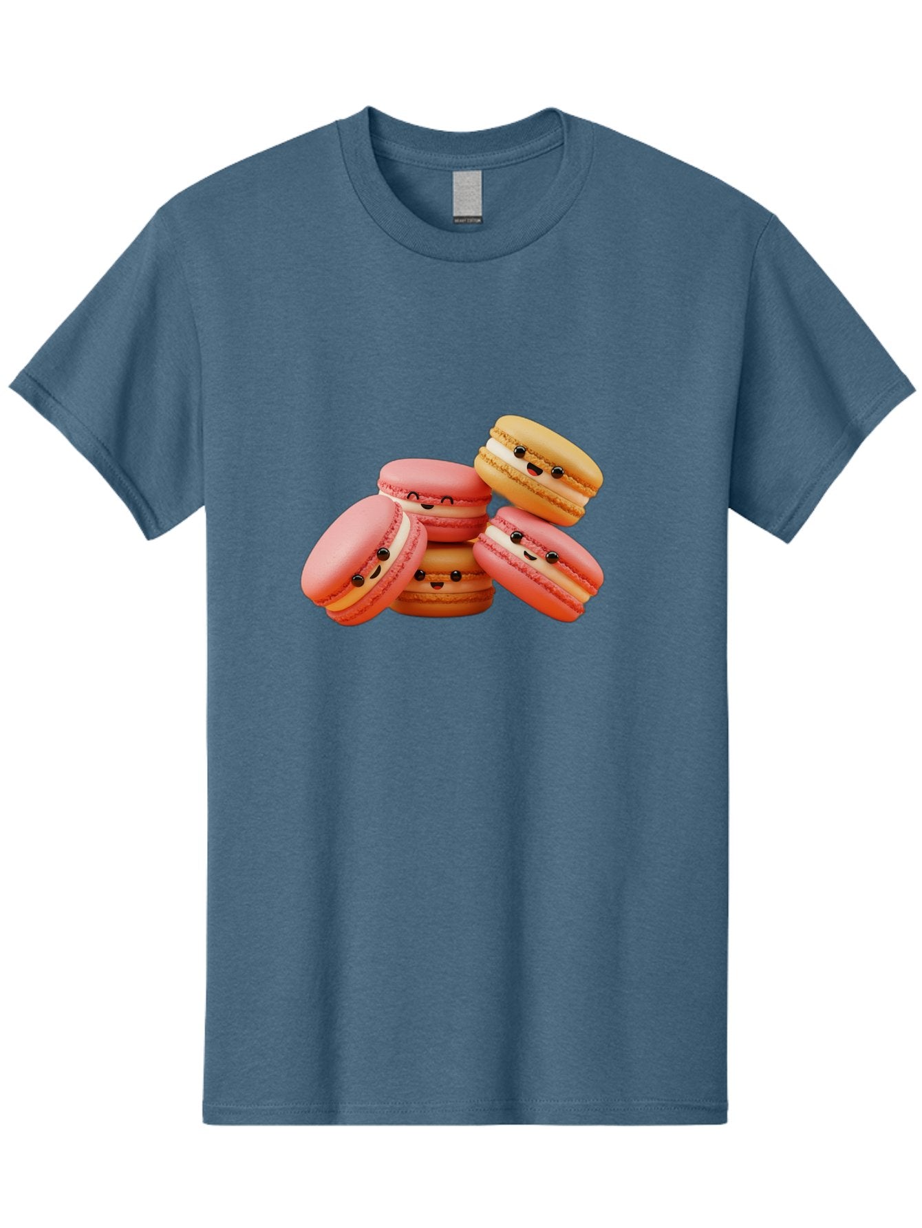 Macaron-Faces Men'S Graphic Tee, 100% Cotton, Comfortable Casual Summer Wear, Machine Washable, Pink Macarons, Smiling Faces, Cartoon-Style Desserts, Adorable Treats, French Patisserie, Sweet Delights, Happy Emotions, Cute Pastries, Baa936 3