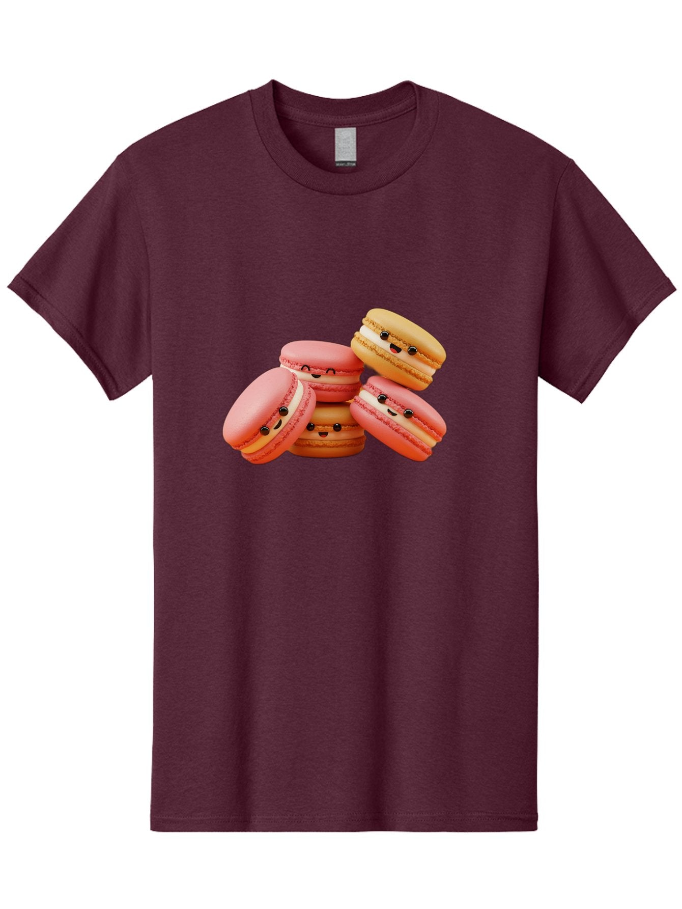 Macaron-Faces Men'S Graphic Tee, 100% Cotton, Comfortable Casual Summer Wear, Machine Washable, Pink Macarons, Smiling Faces, Cartoon-Style Desserts, Adorable Treats, French Patisserie, Sweet Delights, Happy Emotions, Cute Pastries, Baa936 10