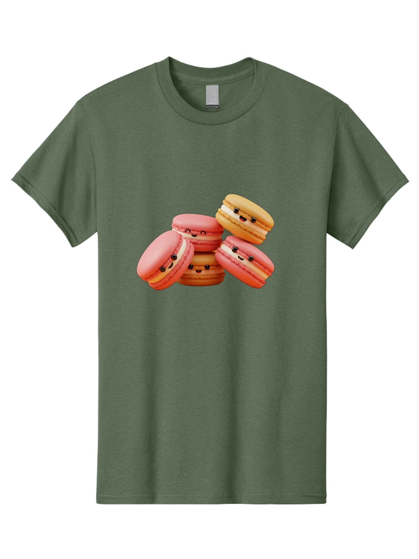 Macaron-Faces Men'S Graphic Tee, 100% Cotton, Comfortable Casual Summer Wear, Machine Washable, Pink Macarons, Smiling Faces, Cartoon-Style Desserts, Adorable Treats, French Patisserie, Sweet Delights, Happy Emotions, Cute Pastries, Baa936 8