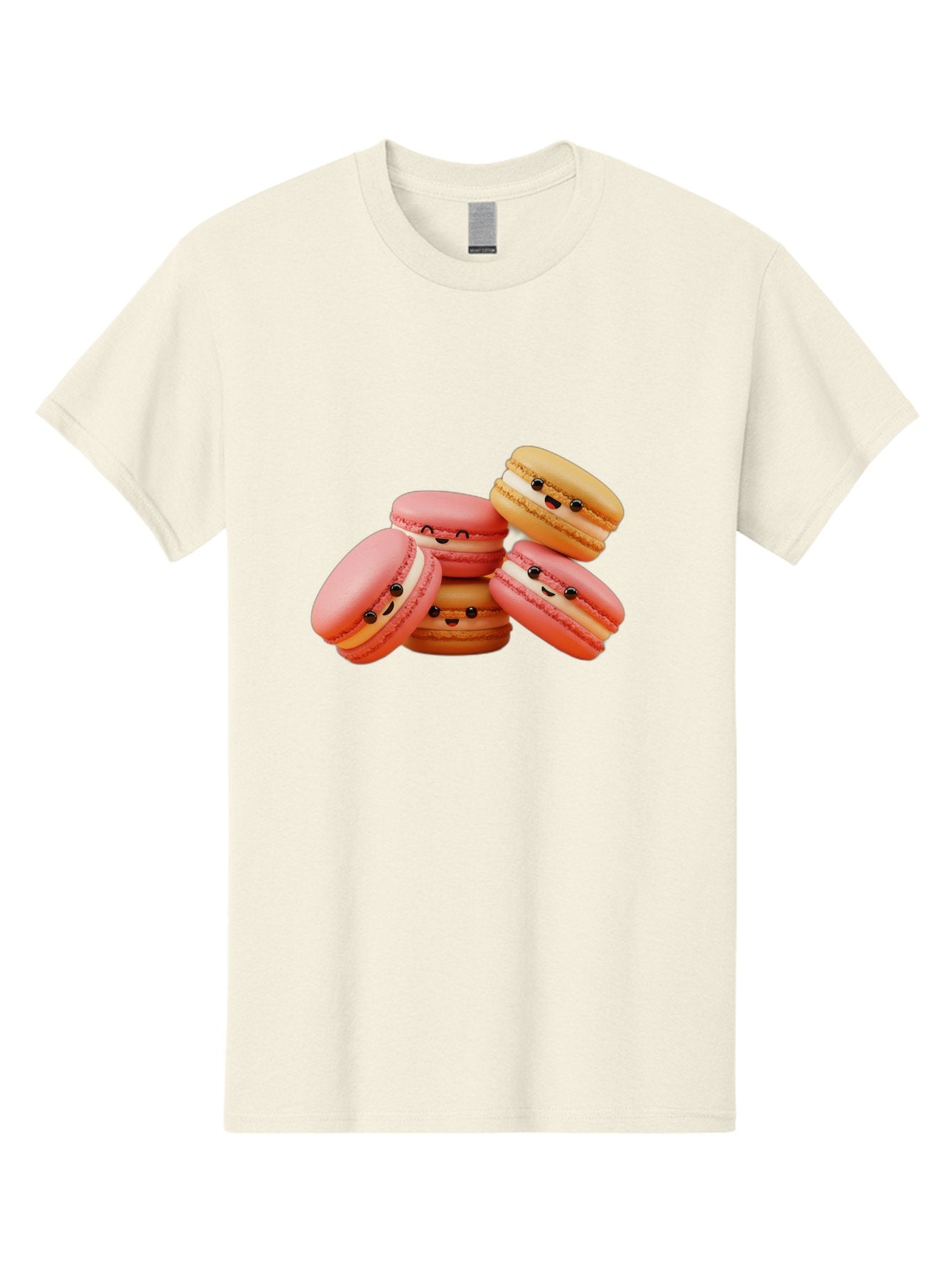 Macaron-Faces Men'S Graphic Tee, 100% Cotton, Comfortable Casual Summer Wear, Machine Washable, Pink Macarons, Smiling Faces, Cartoon-Style Desserts, Adorable Treats, French Patisserie, Sweet Delights, Happy Emotions, Cute Pastries, Baa936 4