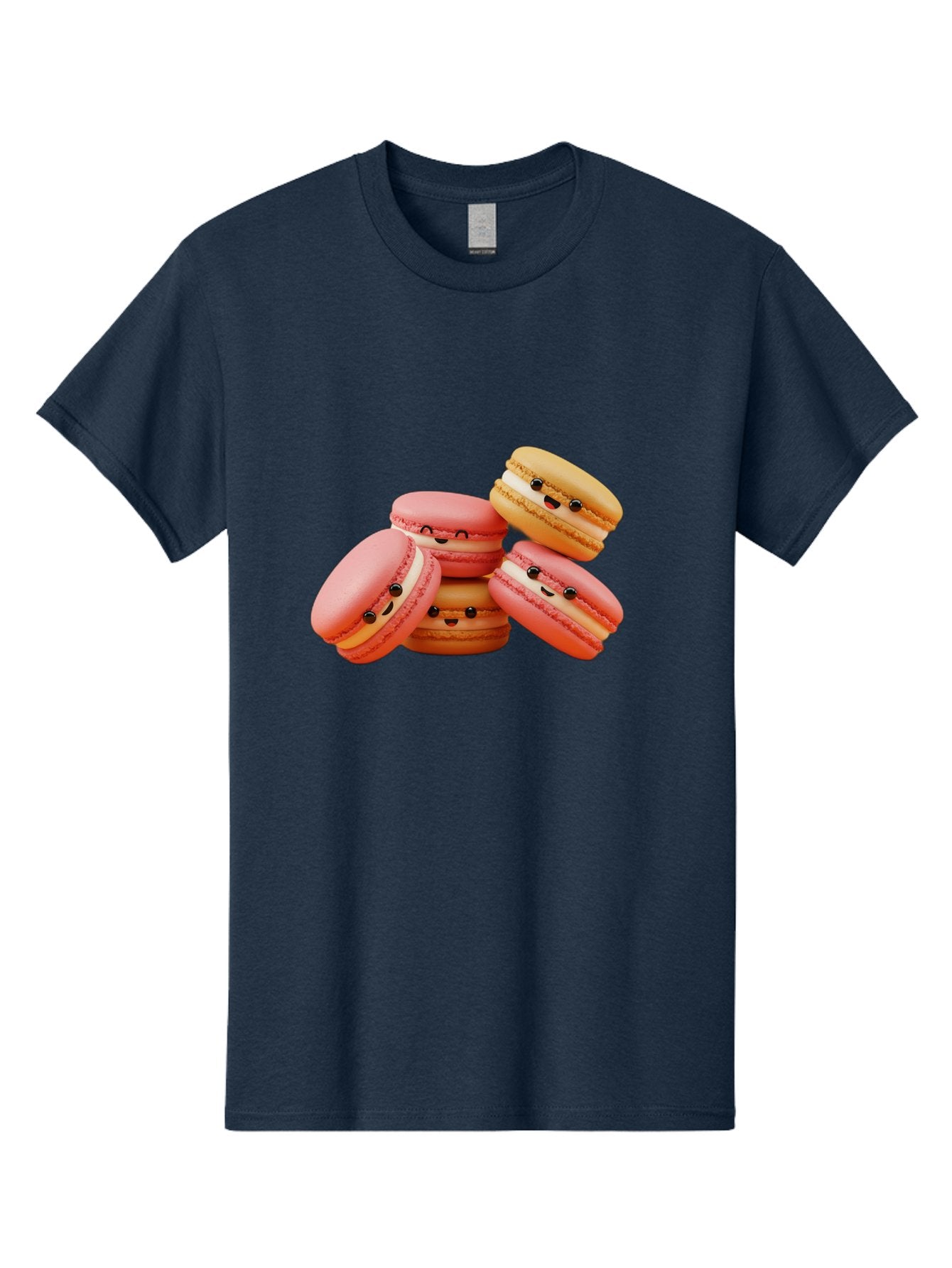 Macaron-Faces Men'S Graphic Tee, 100% Cotton, Comfortable Casual Summer Wear, Machine Washable, Pink Macarons, Smiling Faces, Cartoon-Style Desserts, Adorable Treats, French Patisserie, Sweet Delights, Happy Emotions, Cute Pastries, Baa936 7