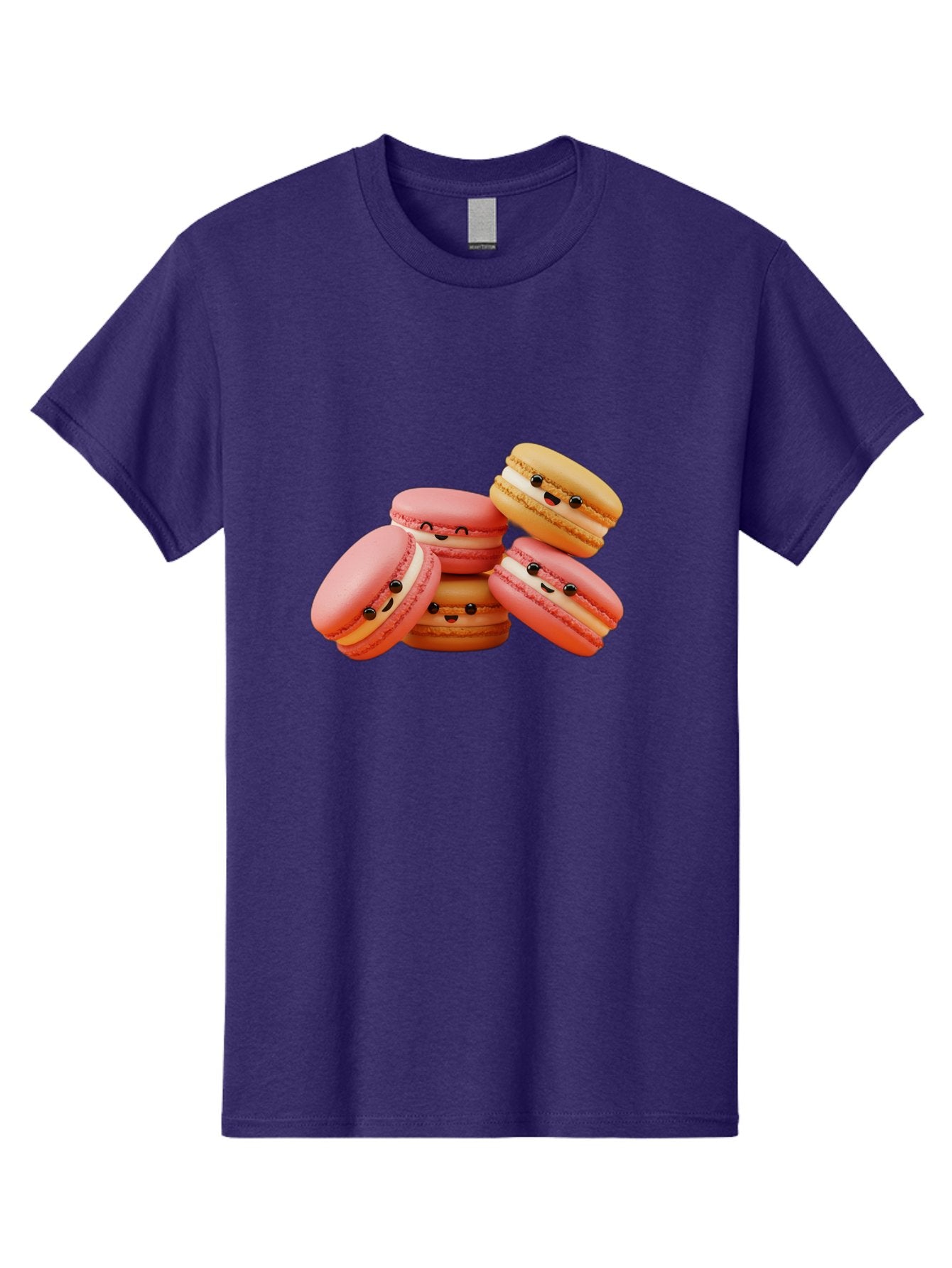 Macaron-Faces Men'S Graphic Tee, 100% Cotton, Comfortable Casual Summer Wear, Machine Washable, Pink Macarons, Smiling Faces, Cartoon-Style Desserts, Adorable Treats, French Patisserie, Sweet Delights, Happy Emotions, Cute Pastries, Baa936 15